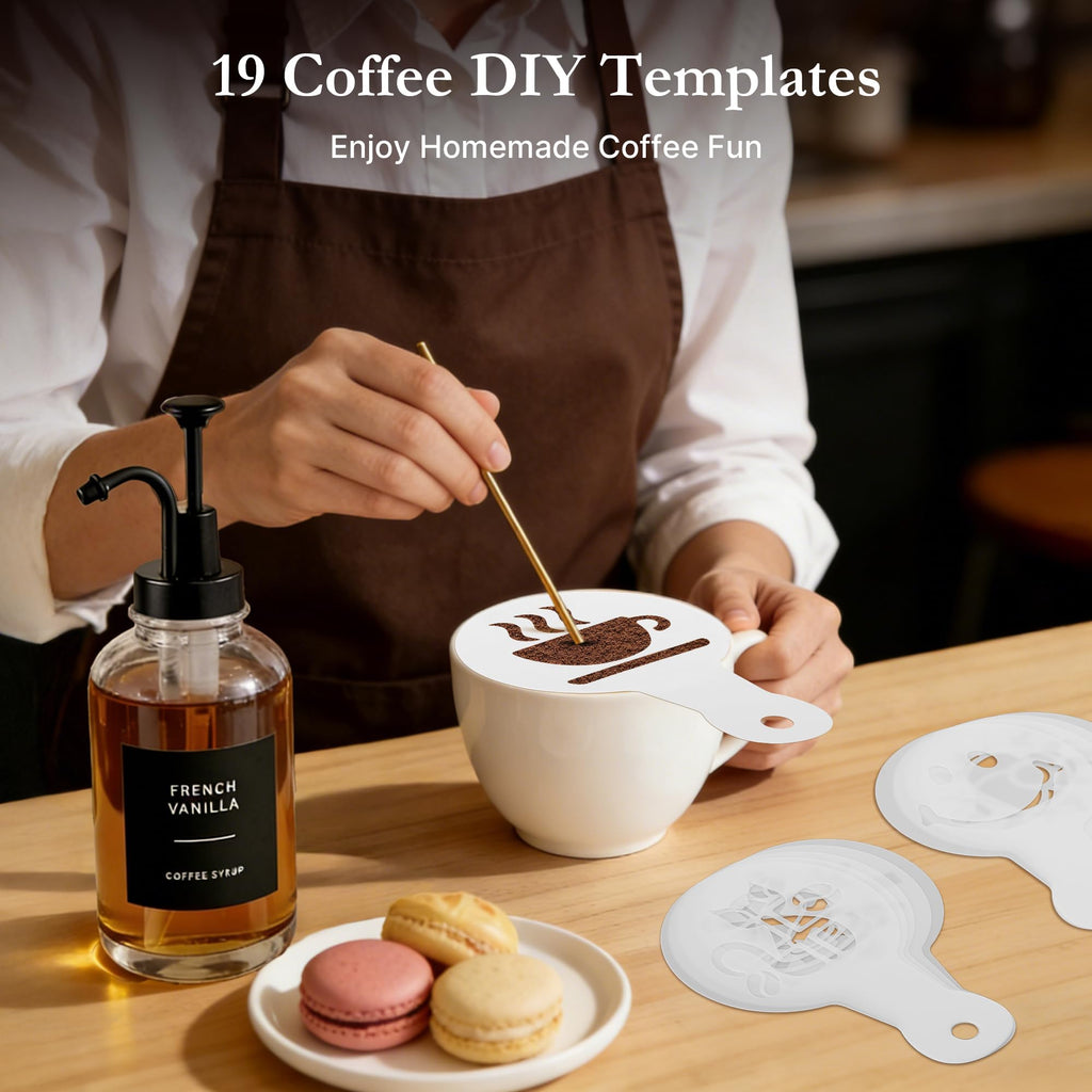 2 Pack Coffee Syrup Dispensers, 16.9oz/500ml Thick Glass Bottles with Pump, Waterproof Labels & DIY Templates, Syrup Dispenser Set for Coffee Bar Accessories, Ideal Gift for Coffee Lovers
