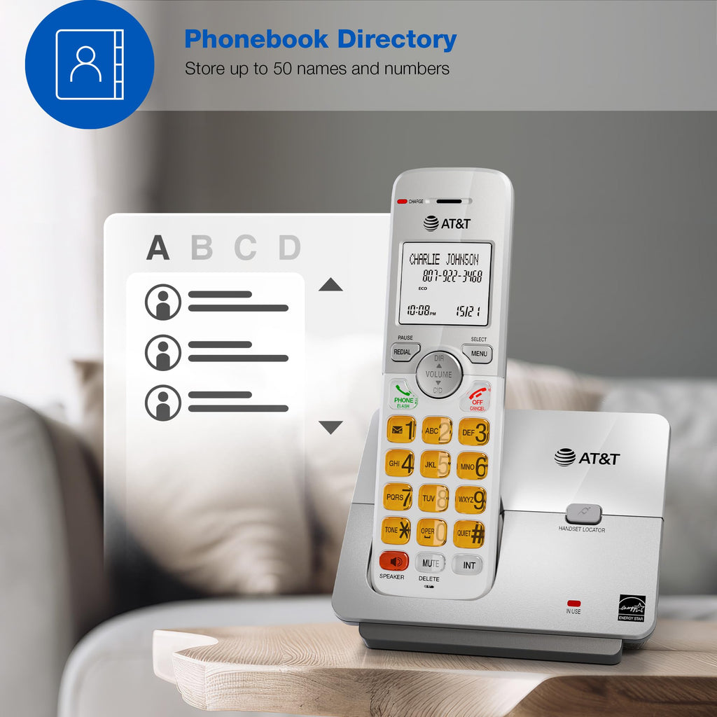 AT&T 1-Handset DECT 6.0 Cordless Home Phone with LCD Display, Lighted Keypad, Caller ID/Call Waiting, Simulated Full-Duplex Handset Speakerphone, Eco Mode, Voicemail Key, Quiet Mode, Intercom, EL51103