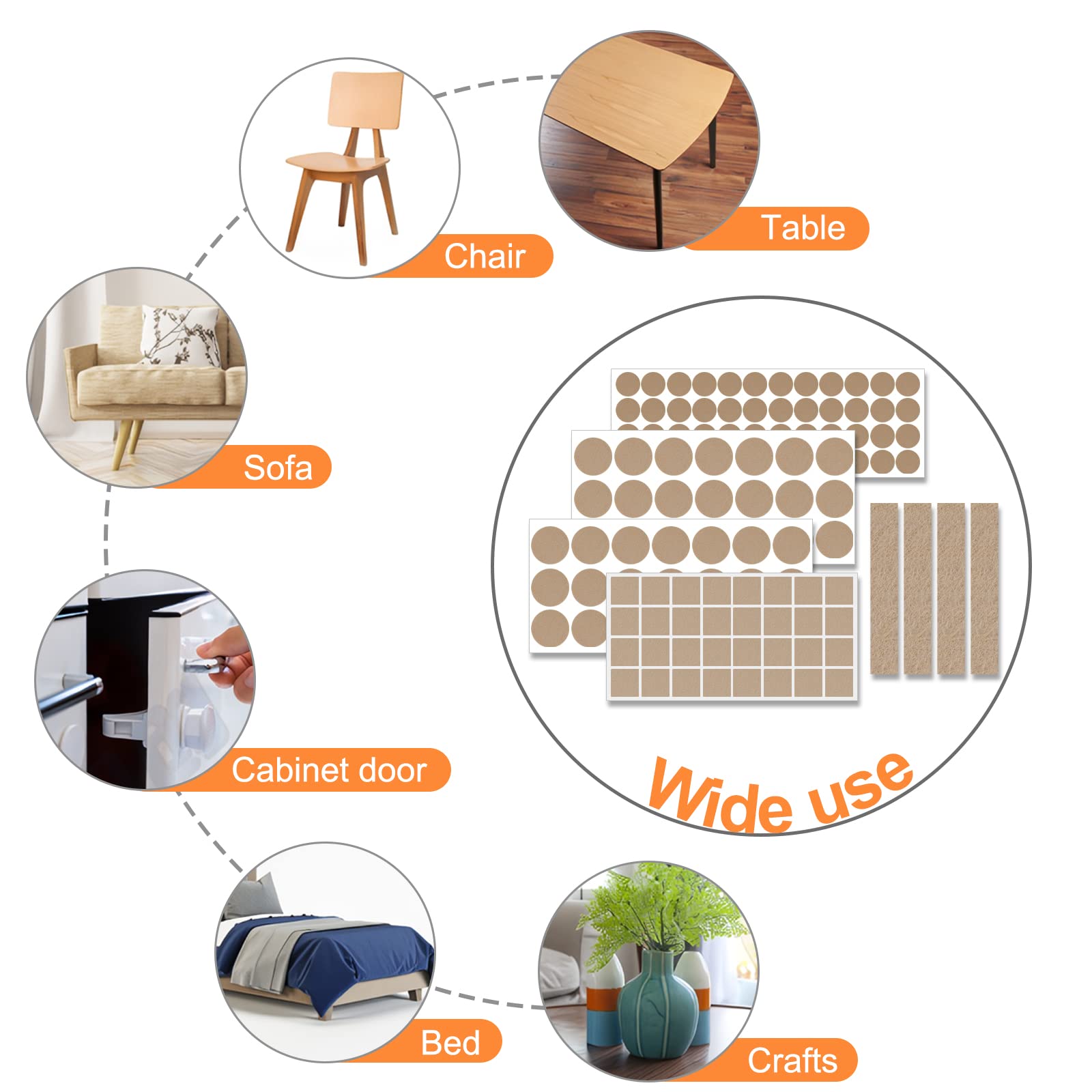 Felt Furniture Pads 400 Pieces, Furniture Pads for Hardwood Floors, Floor Protectors for Furniture Legs, Felt Pads for Furniture, Many Large Sizes Beige