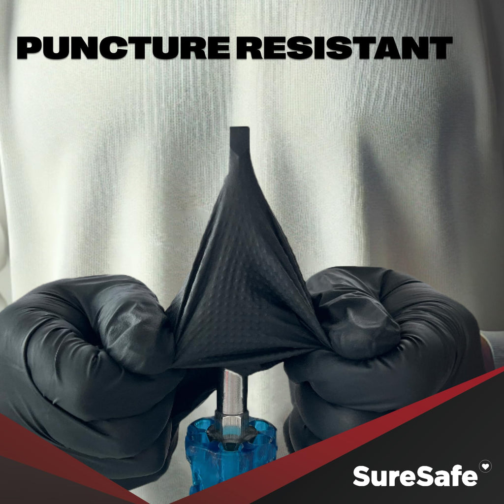 [100 Pack] SURESAFE 8 Mil Nitrile Gloves XL, Black Gloves Disposable, Powder & Latex Free, Diamond Grip, Fully Textured & Ribbed, For Work, Mechanics, BBQ, Butcher, Plumbing, Food Prep