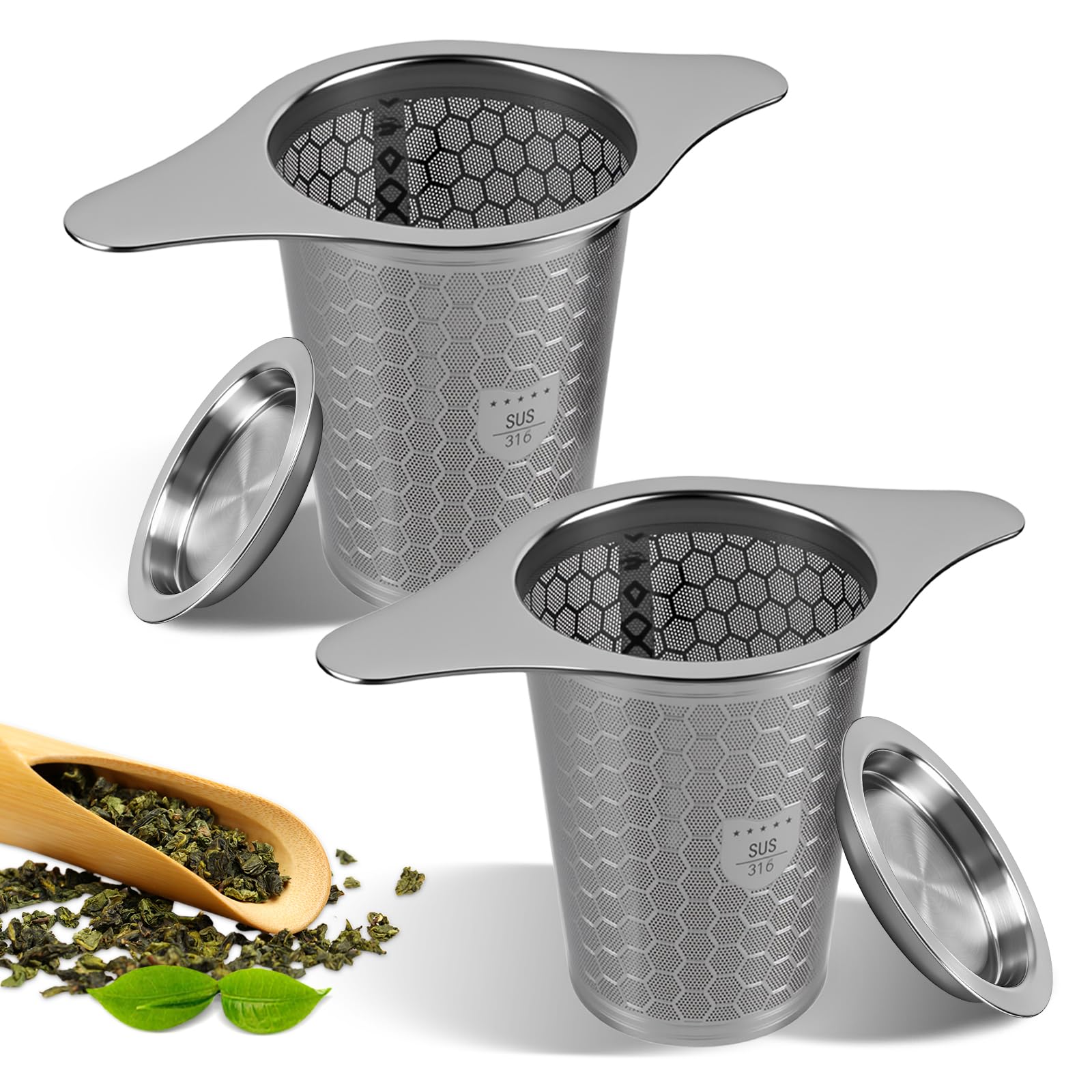 316 Stainless Steel Tea Infuser - 2 Pack, Extra Fine Mesh Strainer with Wide Rim Handles for Hanging on Teapots or Cups to Steep Loose Leaf Tea and Coffee