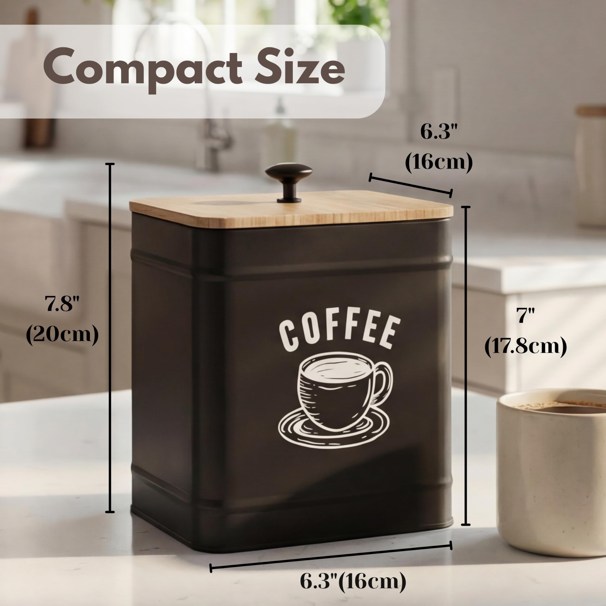 Perfnique Coffee Canister, Coffee Bean Storage Container with Airtight lids, Café Grounds Container, Cafe Jar Cafe Holder, K Cup Holder, Food Storage Container, Farmhouse Kitchen Decor