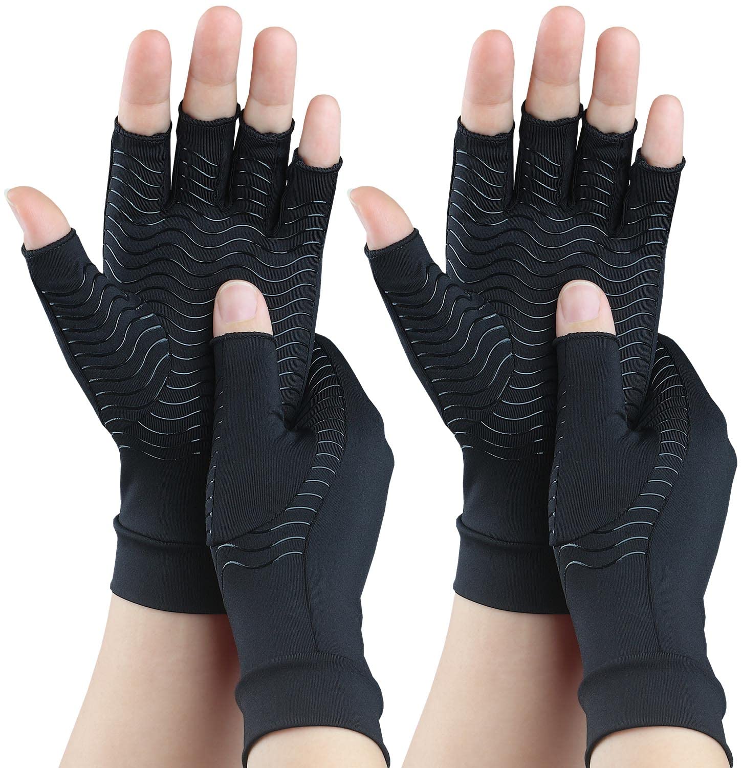 SHIFANQI 2 Pairs Copper Arthritis Gloves for Carpal Tunnel, Compression for Hand Pain Relief, Swelling - Fingerless Typing for Rheumatoid, Tendonitis (Women & Men, Small)