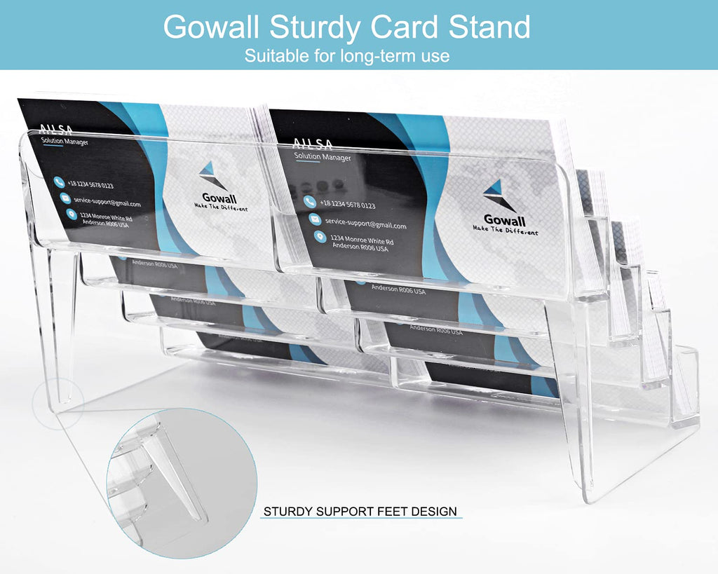 Gowall Business Card Holder, 8 Pocket Acrylic Business Card Holder for Desk Clear Business Card Stand Desktop Business Card Holders Plastic Business Card Display for Exhibition, Home and Office, 2 PCS