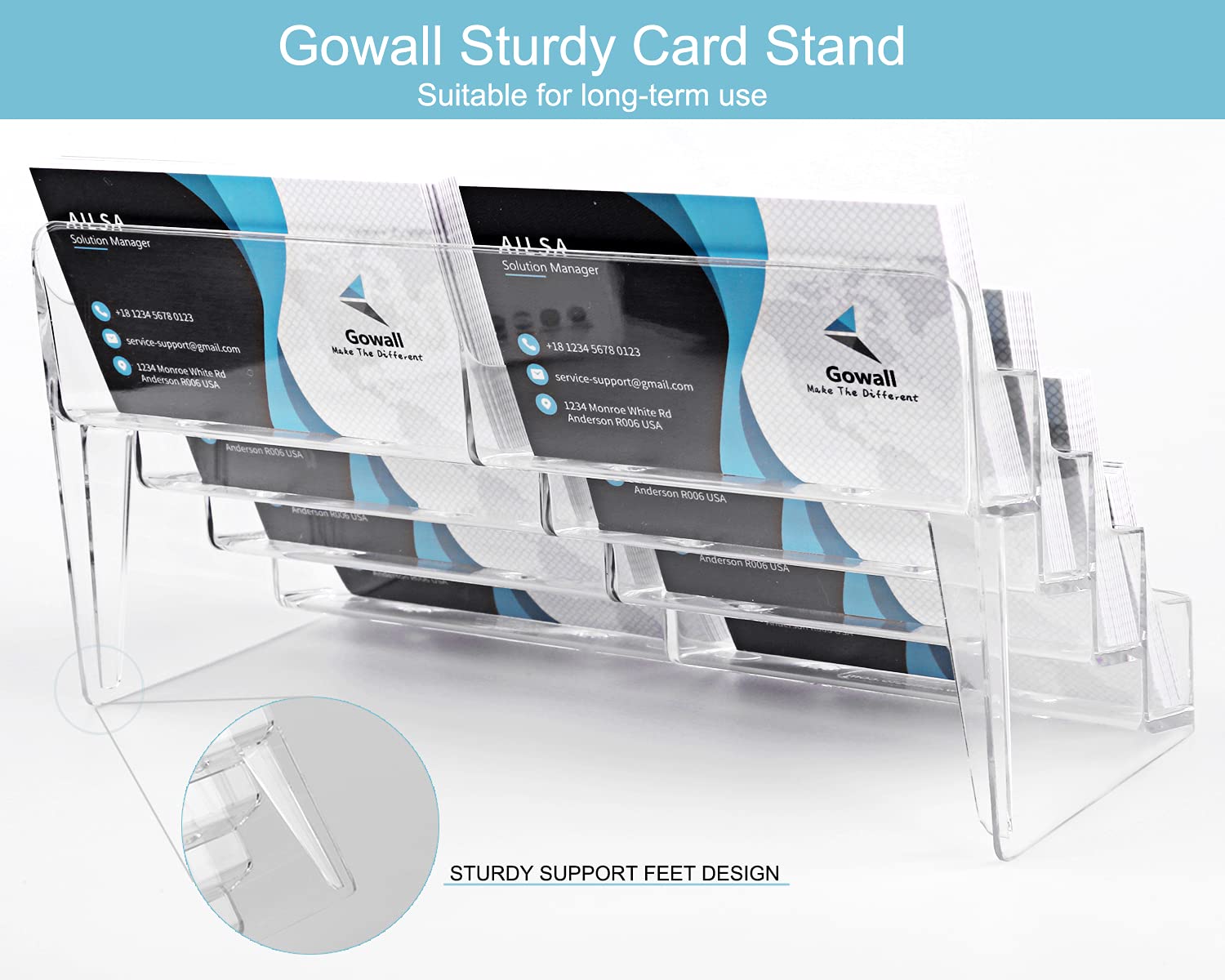 Gowall Business Card Holder, 8 Pocket Acrylic Business Card Holder for Desk Clear Business Card Stand Desktop Business Card Holders Plastic Business Card Display for Exhibition, Home and Office, 2 PCS