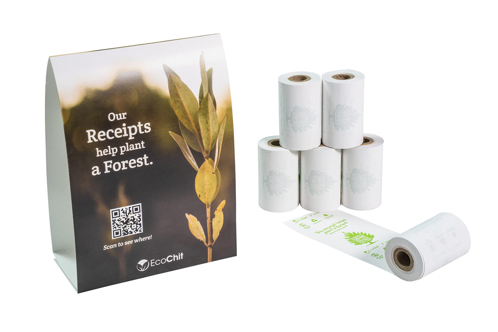 EcoChit Phenol-Free Thermal Paper Rolls, 2-1/4" x 45', Pre-Printed Eco-Friendly Message, Every Case Plants Two Tree, Case of 50