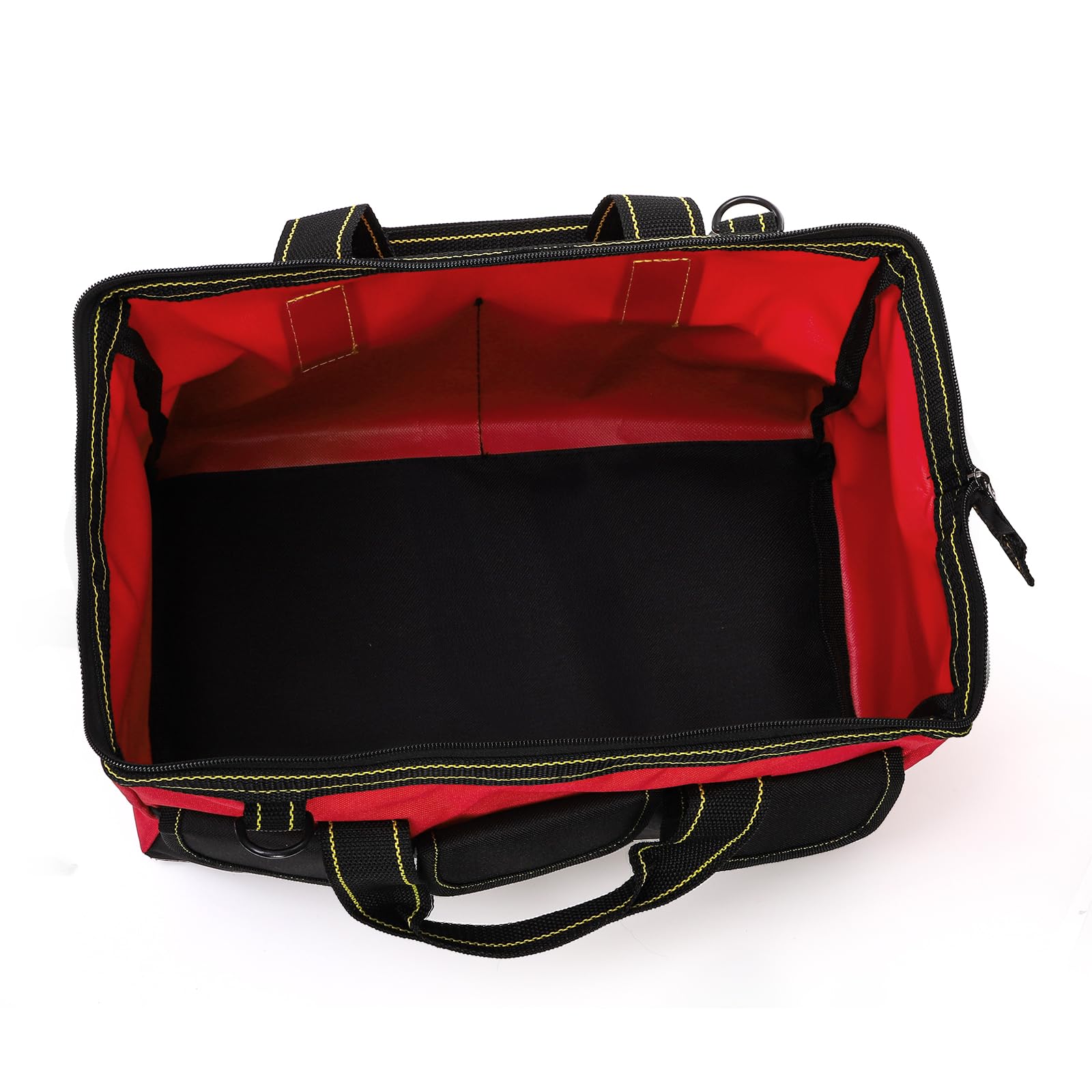 Hiceeden 16 Inch Wide Mouth Tool Bag, Collapsible Tool Tote with Waterproof Coating and Adjustable Strap, Portable Electrician Tool Organizer Handbag with 5 Outside Pockets, Red