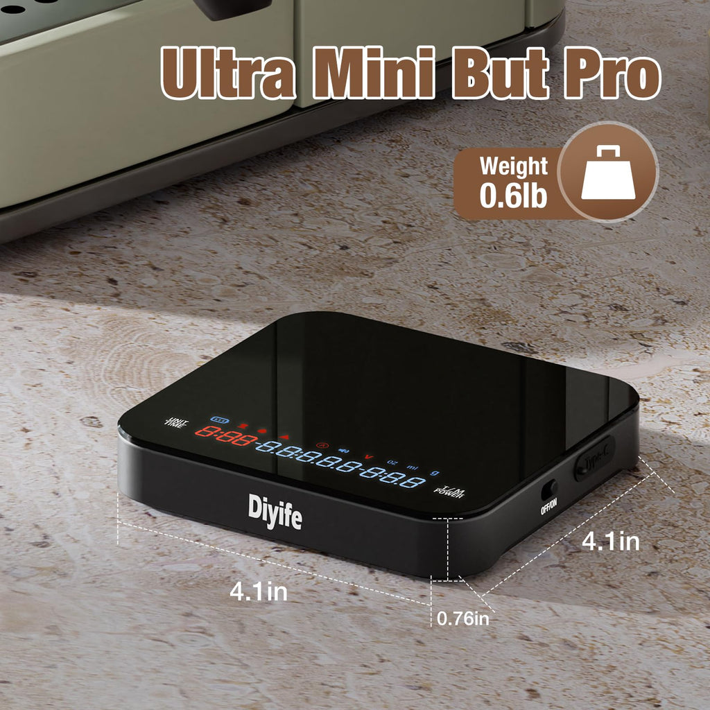Rechargeable Mini Coffee Scale with Timer, 2kg/0.1g Diyife Espresso Scale with Brewing Assist Modes, Tare, Buzzer Function, High Precision Portable Digital Scale for Espresso and Pour-Over Coffee