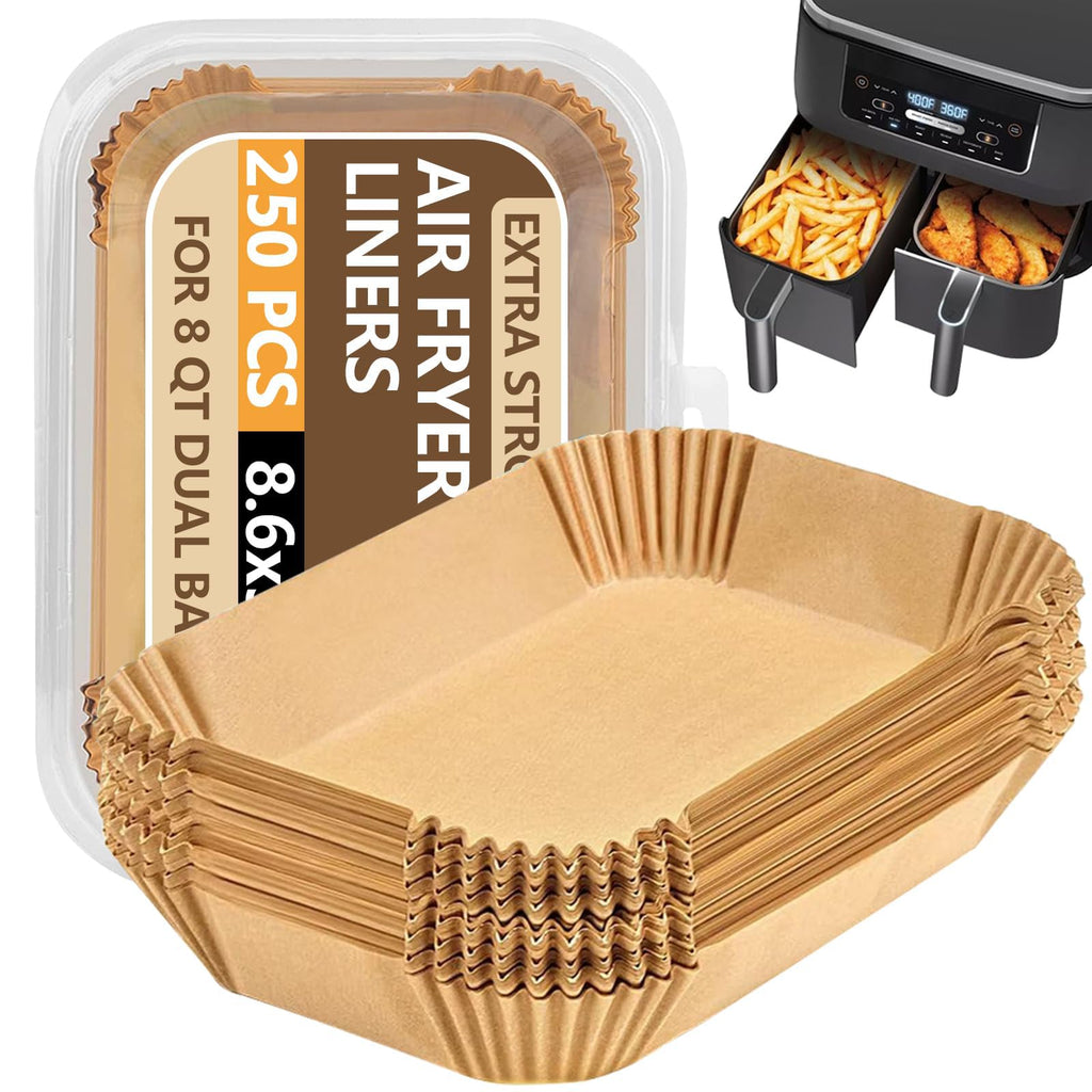 UBeesize Air Fryer Paper Liners Disposable for Ninja, 250 PCS Non Stick Parchment Paper for Ninja DZ201/DZ401 Dual, Oil Proof, Water Proof Food Grade Air Fryer Accessoriess(Rectangle - 8.5"X5.5")