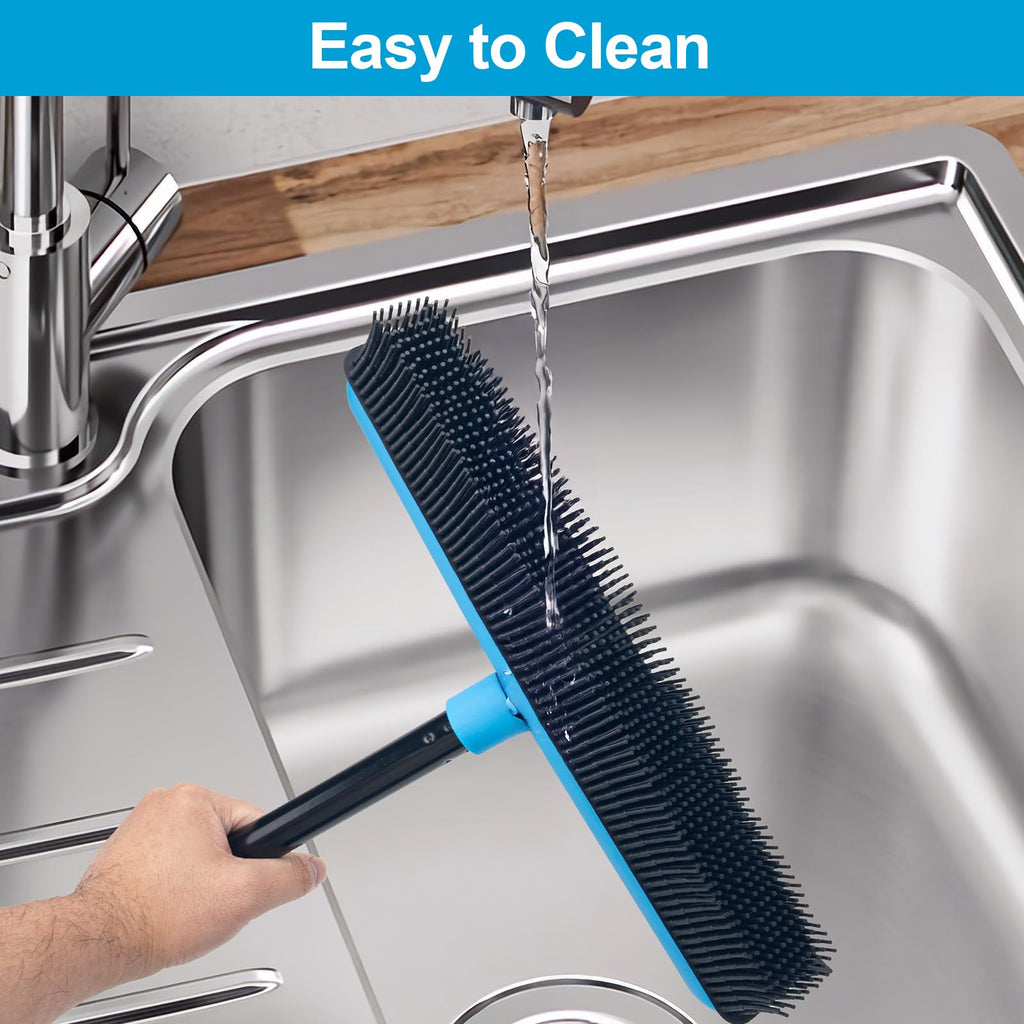 KeFanta Rubber Broom Carpet Rake for Pet Hair Removal, 51" Long Handle Fur Remover Broom with Squeegee, Pet Hair Broom for Carpet, Hardwood Floor, Tile