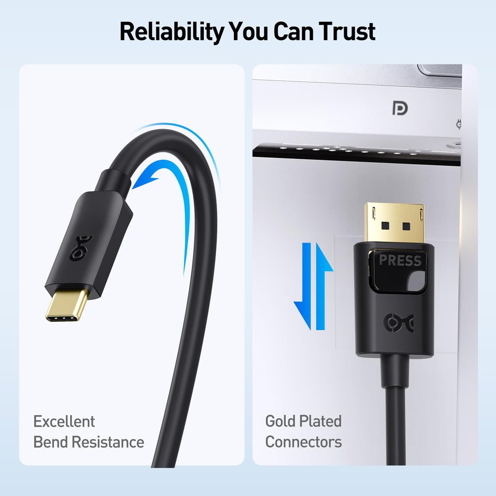 Cable Matters USB C to DisplayPort 1.4 Cable 6 ft, Support 8K@60Hz, 4K@240Hz (Thunderbolt 4 to DisplayPort Cable, DisplayPort to USB C Cable) Black - Not for Portable USB-C Monitor