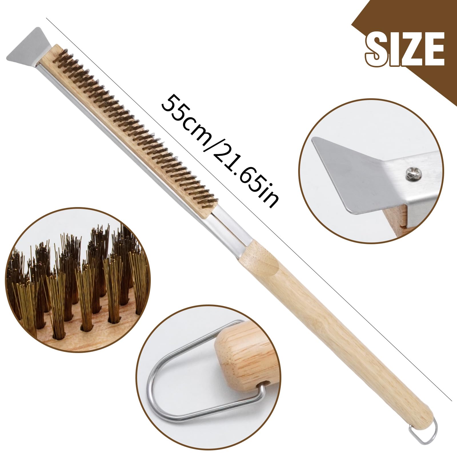 ZUDKSUY Pizza Oven Cleaning Brush with Stone Scraper, 21-inch Brush for Pizza Ovens, Suitable for Indoor and Outdoor Pizza Ovens and Restaurants