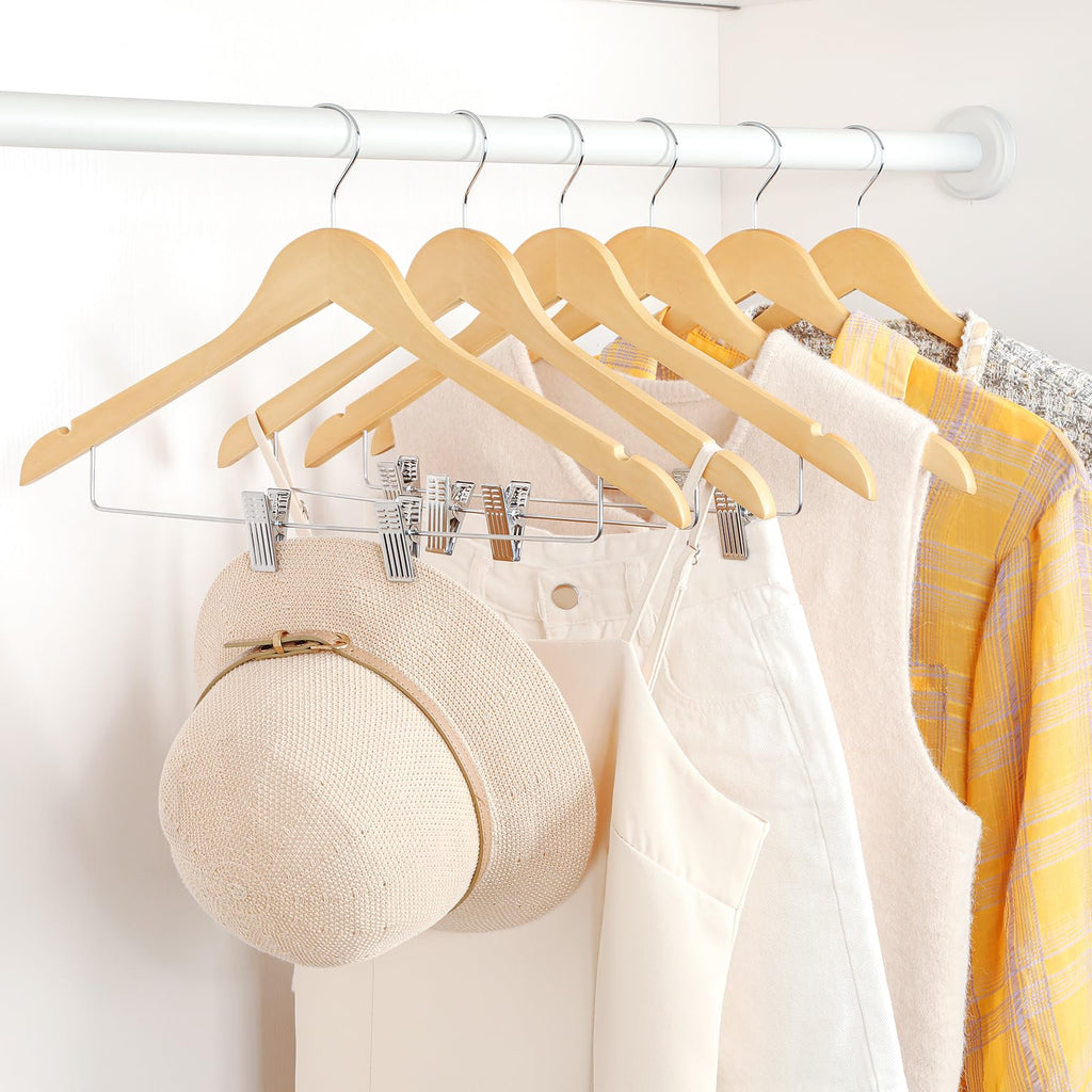 TOPIA HANGER Wooden Hangers with Adjustable Metal Clips and 360° Swivel Hook, Premium Wood Clothes Hangers 10 Pack for Suit, Pant, Skirt, Jeans, Coat, Jacket-CT28N