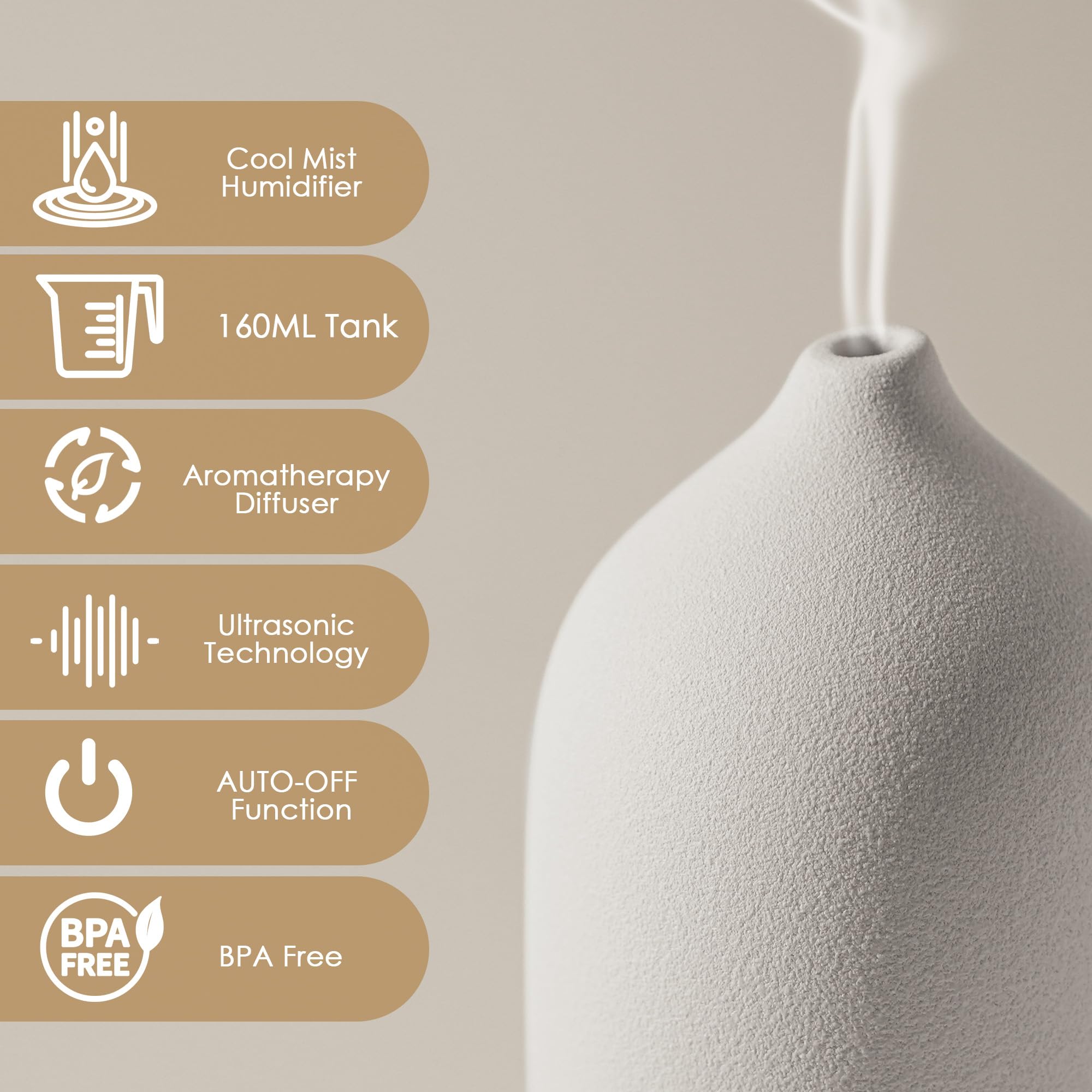 Diffuserlove Ceramic Diffuser 160ml Essential Oil Diffusers Aromatherapy Essential Oil Diffuser for Room Air Diffuser for Home Bedroom Stone Diffuser
