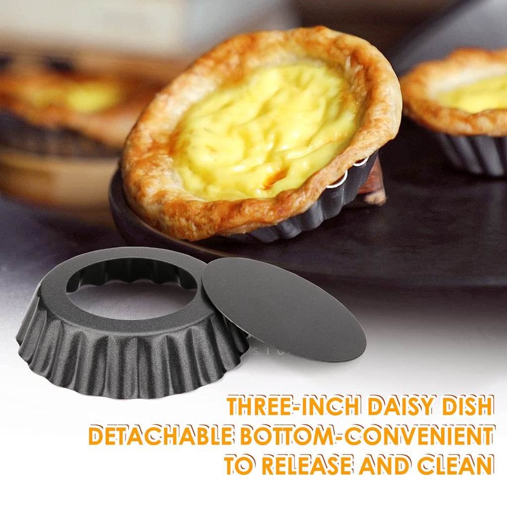 Cyimi 12 pcs Egg Tart Molds, 3" Mini Tart Pans Removable Bottom, Cupcake Cake Muffin Mold Tin Pan Baking Tool, Reusable Quiche Bakeware Carbon Steel for Pies, Quiche Bakeware, Cheese Cakes, Desserts