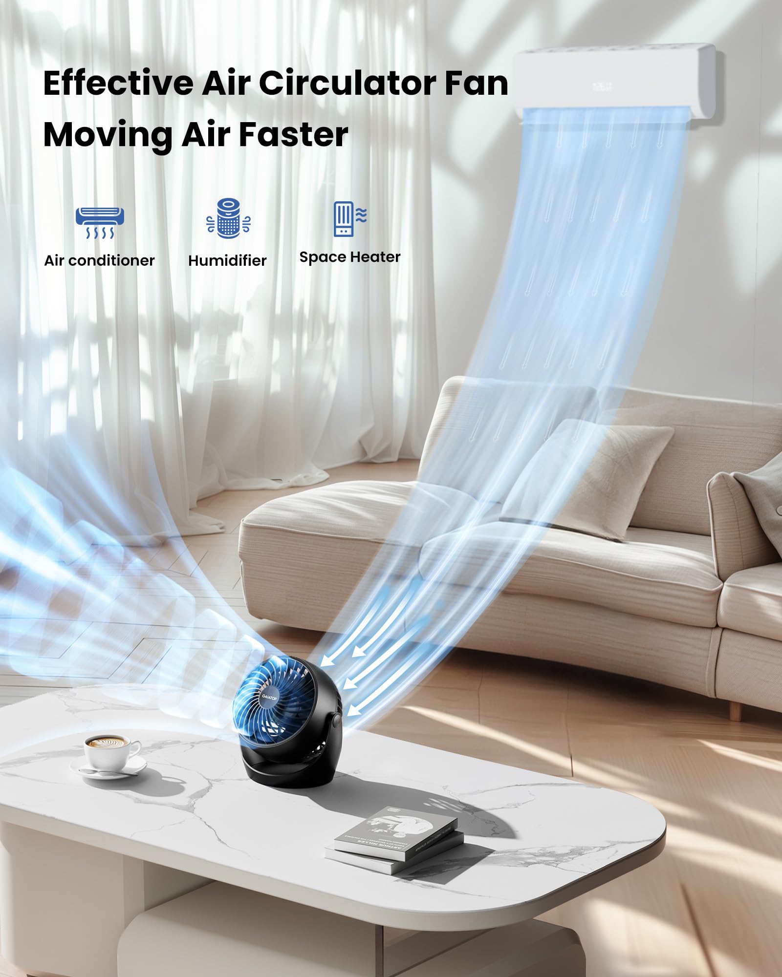 Gaiatop Desk Fan, 5-Inch Portable Electric Table Desktop Air Circulator Fans, Small but Powerful with 3 Speed 360° Adjustable Tilt for Cooling Home Dorm Office Bedroom Bathroom Kitchen，Black