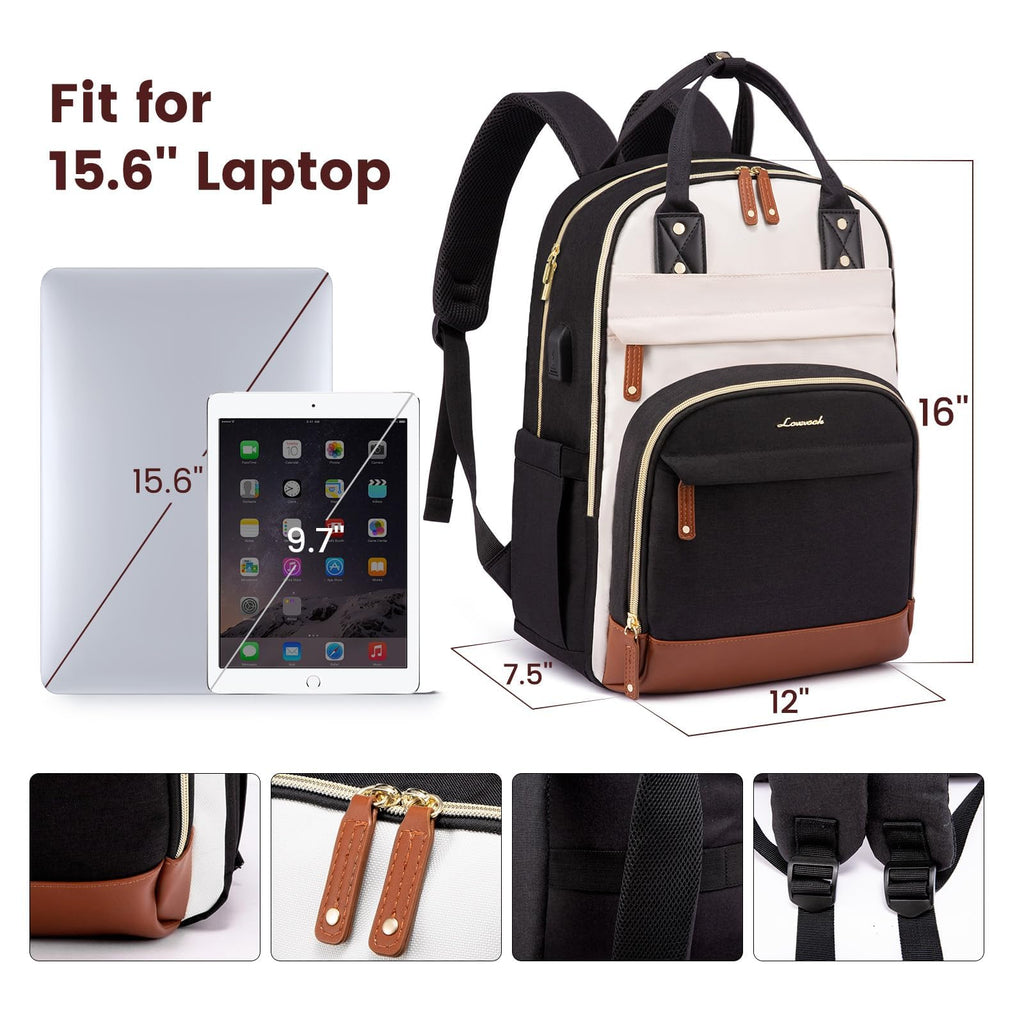 LOVEVOOK Laptop Backpack for Women, Travel Backpacks Work Bags, Backpack Purse, Business Computer Bags with USB, Waterproof, Fits 15.6 Inch Laptop Bag, Beige-Black-Brown