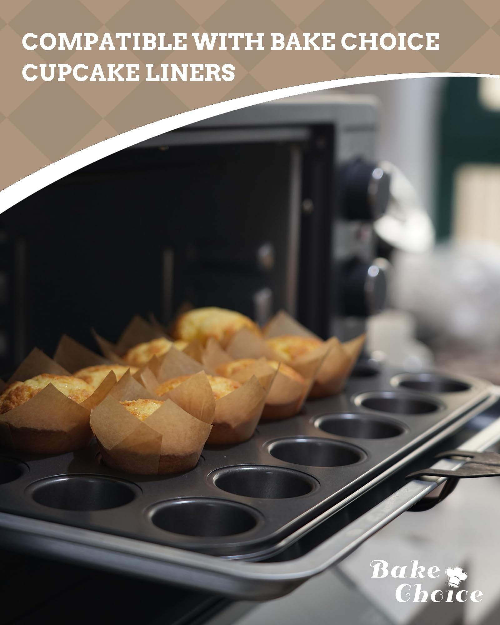 Bake Choice Mini Muffin Pan Includes 200 Cupcake Liners, Muffin Pan, Mini Cupcake Pan, 24 Cup Carbon Steel Muffin Tin for Baking