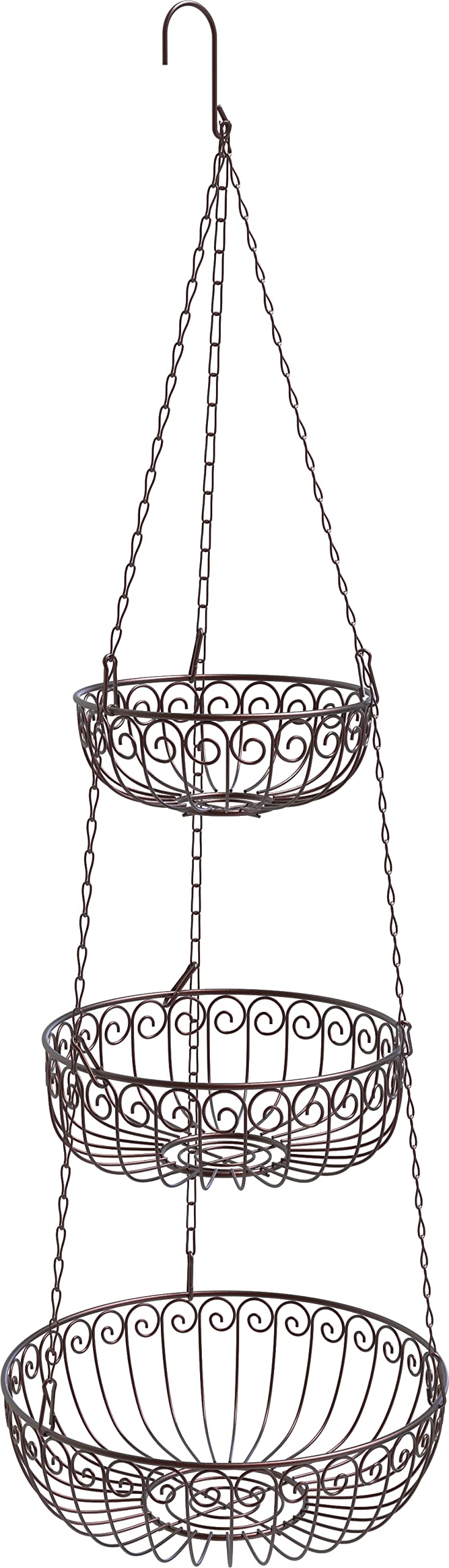 Simple Houseware 3-Tier Hanging Fruit Basket, Round, Bronze