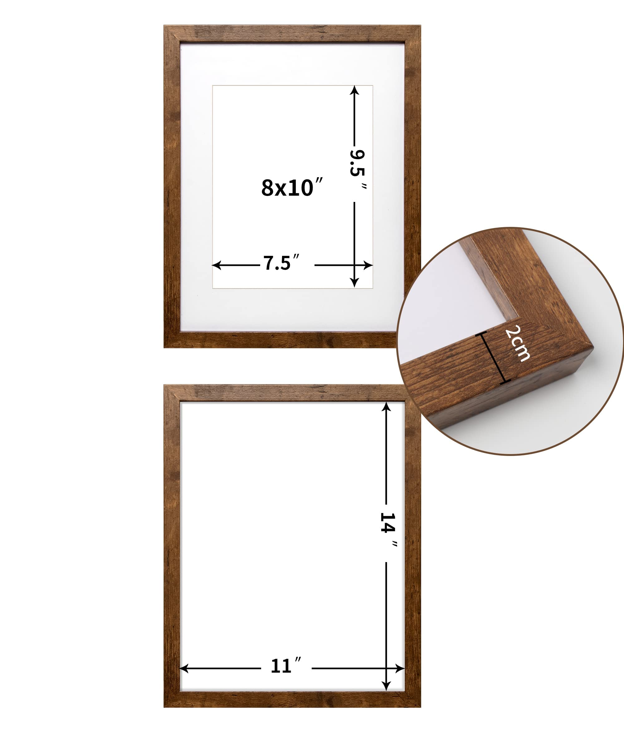 Sonefreiy 11x14 Picture Frame Wood with Mat for 8x10 Modern Brown Photo Frame Set for Desk and Wall Gallery Home Decor Gift for Family Friends Mothers Day Gifts, Set of 2