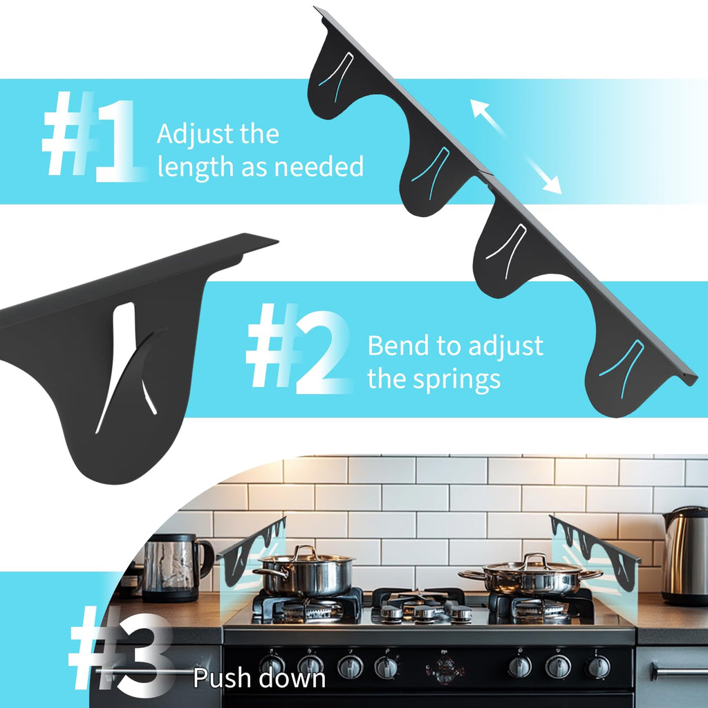 Stainless Steel Stove Counter Gap Cover (2 Pack, Black), Stove Gap Guard, Stove Gap Filler for Kitchen, Range Trim Kit, Heat Resistant with Easy Clean, Adjustable Length 13.8” to 27.5”