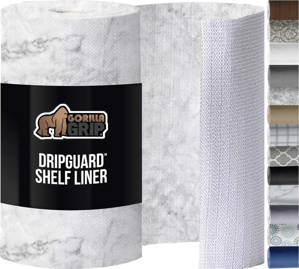 GORILLA GRIP DripGuard Drawer and Shelf Liner for Cabinet, Slip Resistant Non Adhesive Protection for Kitchen, BPA Free Smooth Surface Plastic Liners for Cabinets, Bathroom Drawers, 12x20, Marble