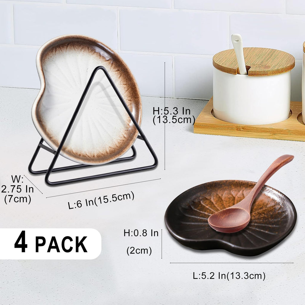 4 Pack Ceramic Spoon Rest Spoon Rest for Stove Top Spoon Holder Spoon Rest for Kitchen Counter Kitchen Decor House Warming Gifts Gifts for Mom Women 5.3 Inch