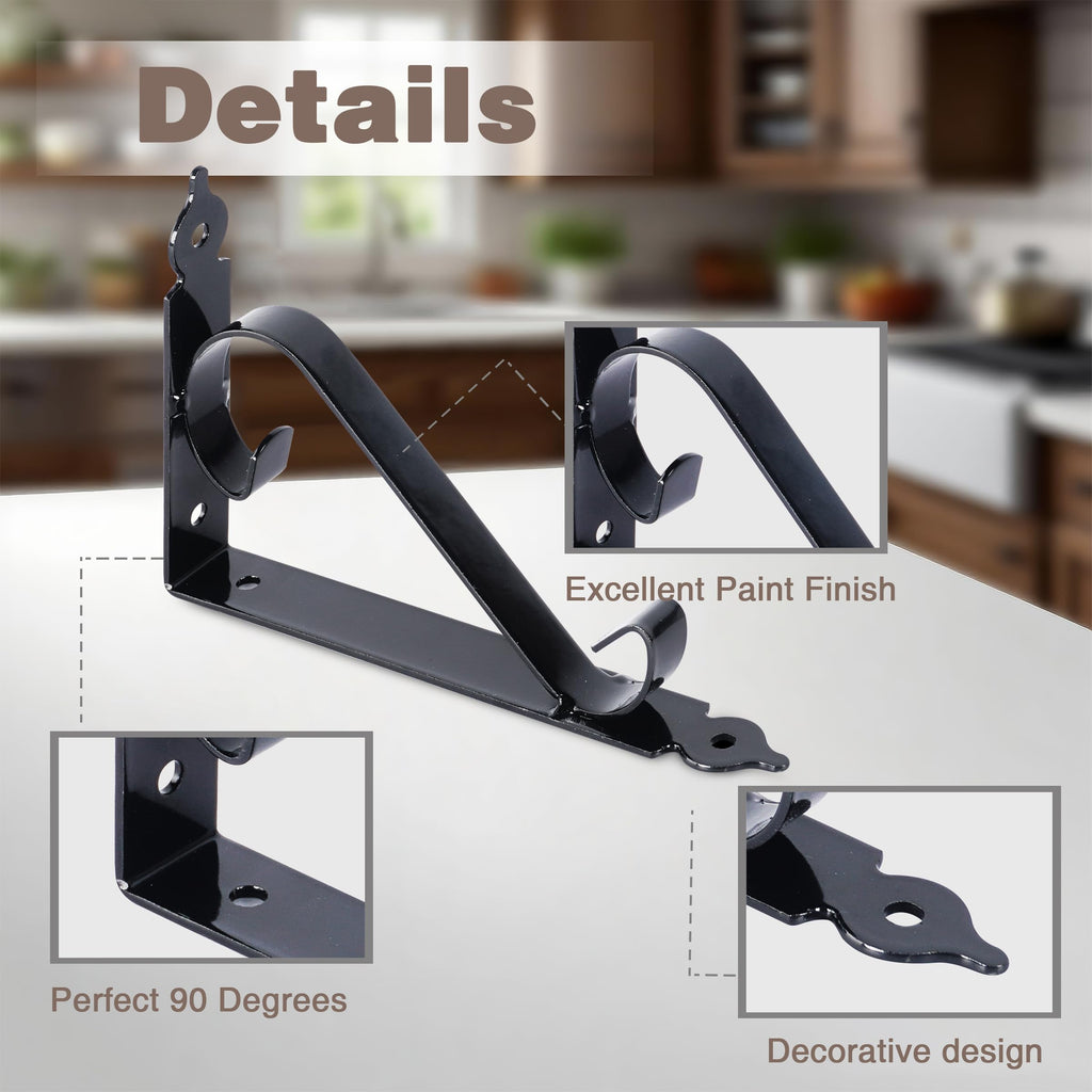 OVOV 4 Pack Decorative Shelf Brackets 6 inch Black L Brackets for Shelves Wall Mounted Heavy Duty Metal Corner Brace Shelving Support with Screws