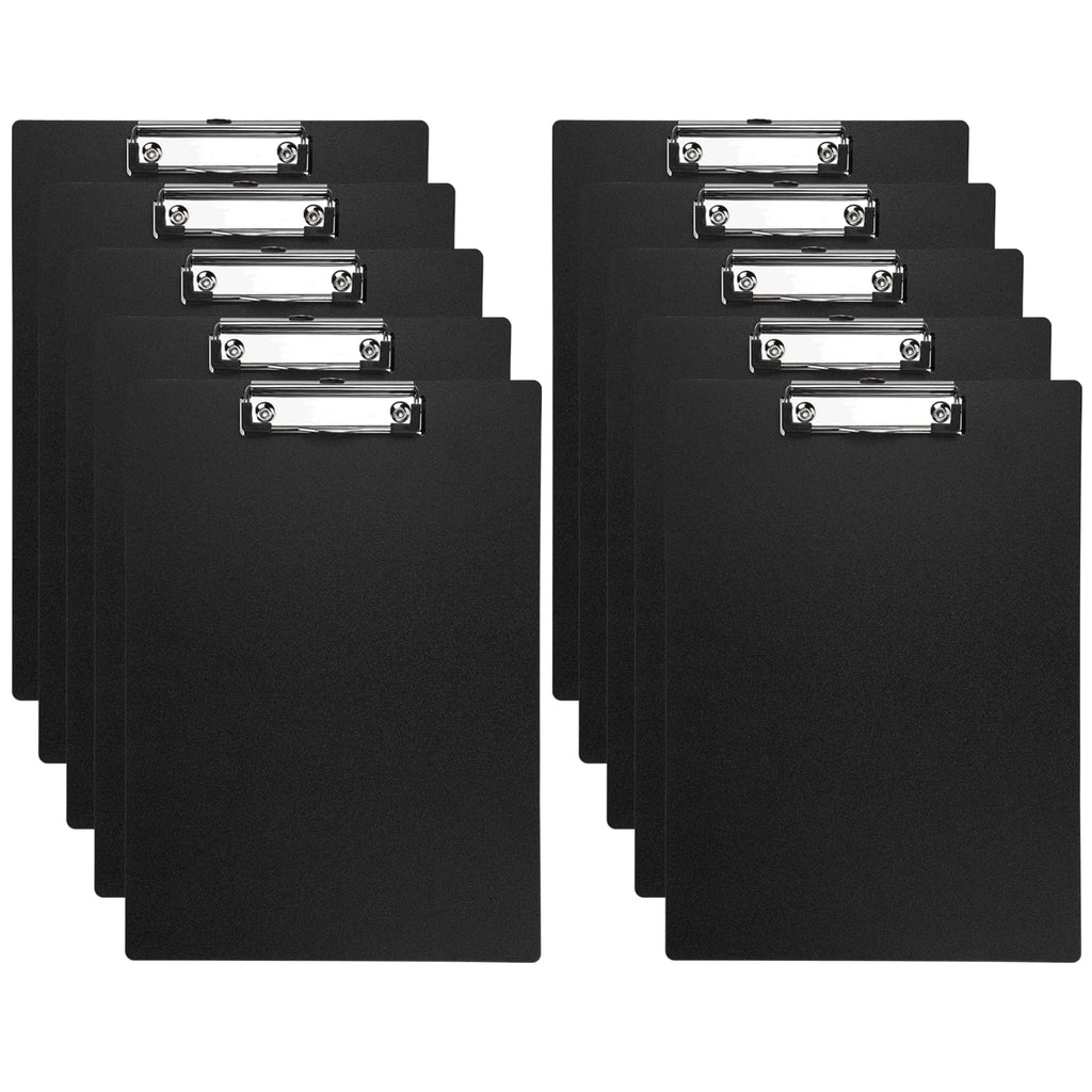 BOMKEE Black Clipboard, 10 Pack A4 Letter Size Clipboard Plastic Clipboards with Low Profile Metal Clip and Hanging Hole for Office and Home