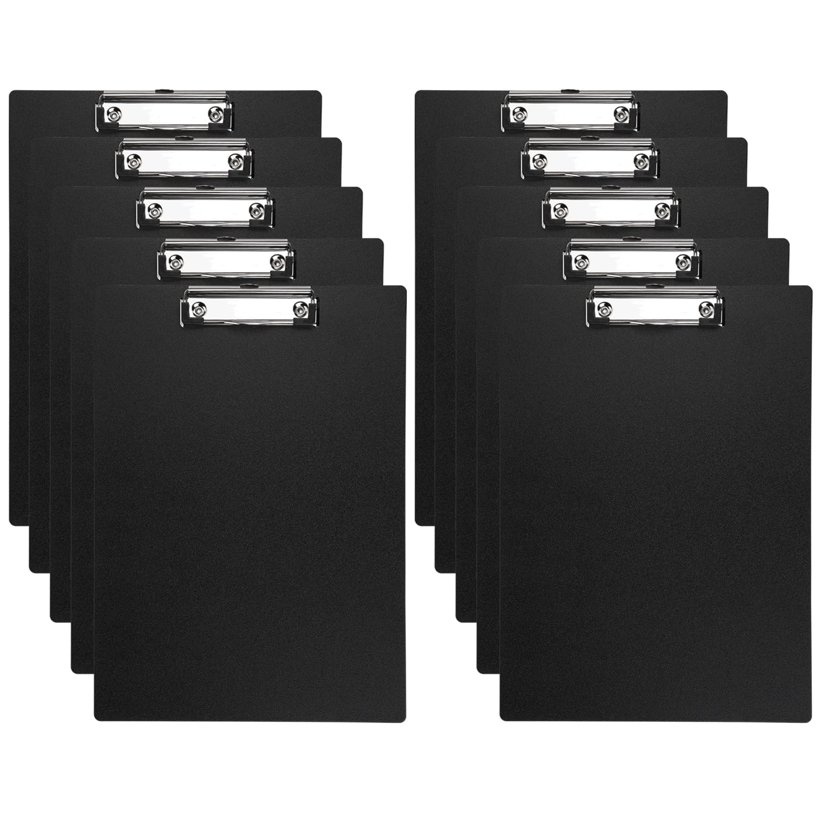 BOMKEE Black Clipboard, 10 Pack A4 Letter Size Clipboard Plastic Clipboards with Low Profile Metal Clip and Hanging Hole for Office and Home