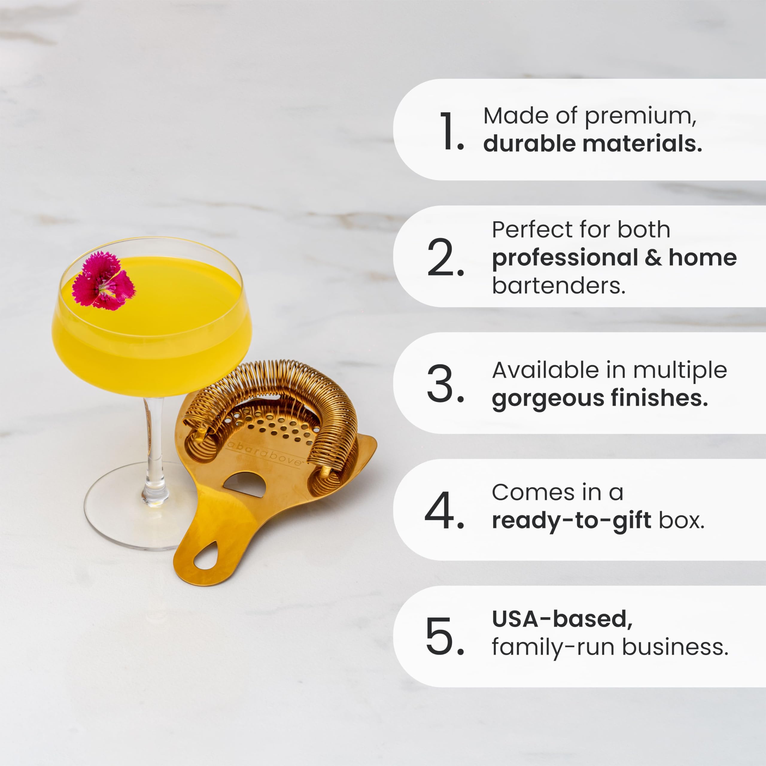 A Bar Above Hawthorne Strainer for Cocktails – Bar Strainer Cocktail w/High Density Spring – Mirrored Stainless Steel Finish Drink Strainer - Cocktail Strainer for Boston Shakers & Mixing Glasses