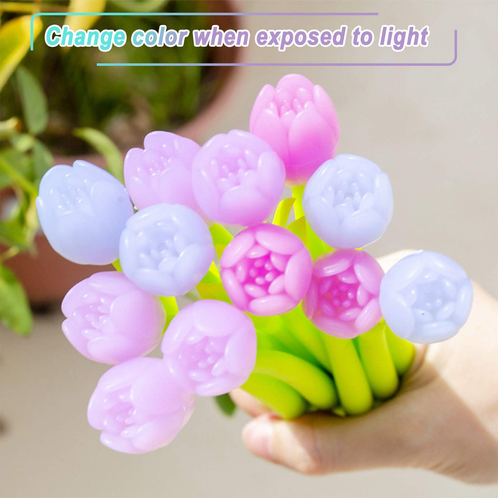 30 Pieces Color Changing Flower Pens, Gel Flower Pens 0.5mm Black Creative Gel Ink Rollerball Pen Tulip Ballpoint Pens Suitable for Home Office School Kids Teachers Present
