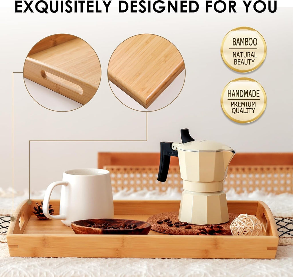 Joy&Grace Bamboo Serving Tray with Handles, Dinner Food Tray for Bed Breakfast Eating and Serving, for Coffee Table Ottoman TV, Decorative Wood Large Charcuterie Platter 42.6 x 32.5 cm 1 Pack