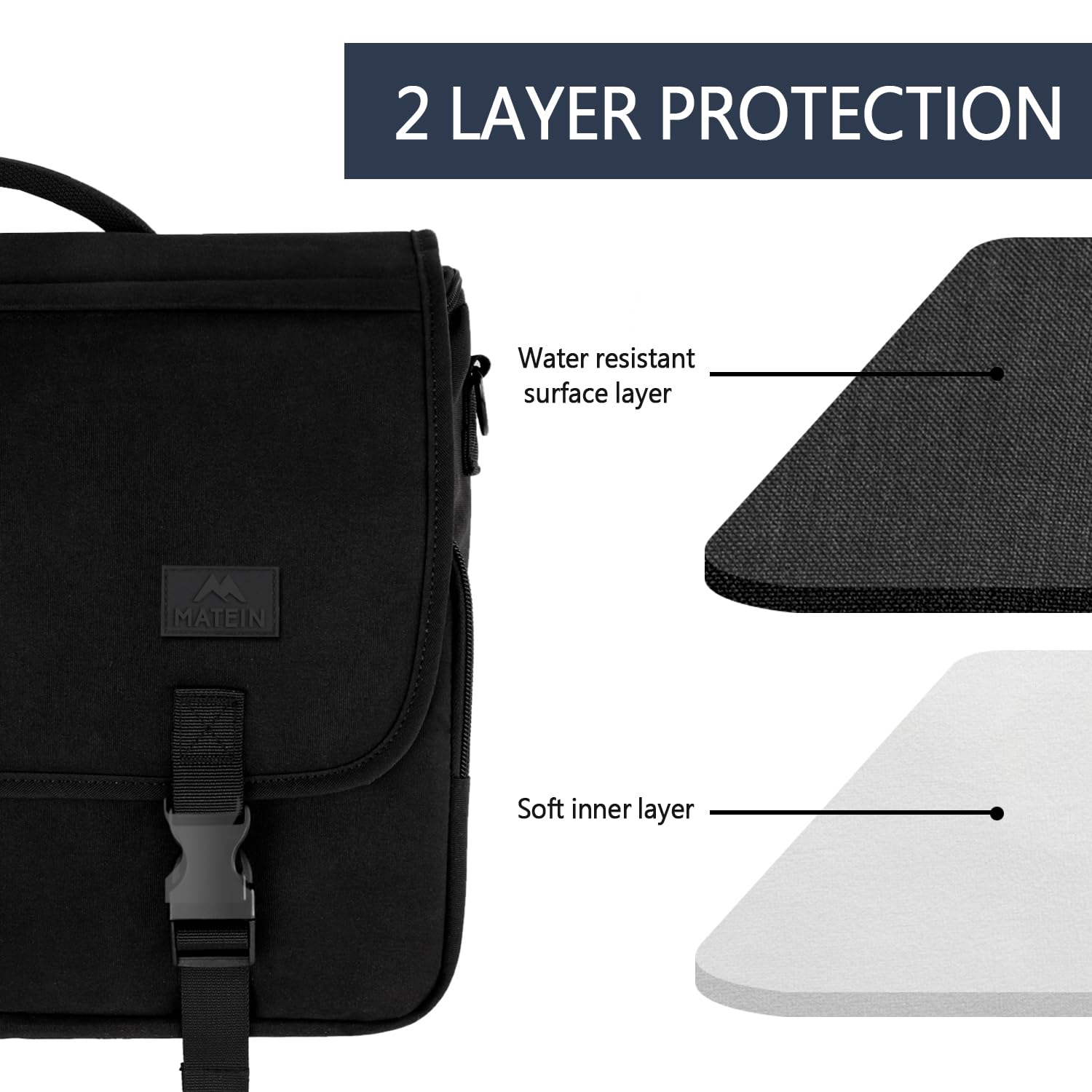 Messenger Bag for Men, Laptop Bag 15.6 Inch, Water Resistant Canvas Shoulder Bag Nylon Crossbody Bag for Women with Detachable Shoulder Strap Black