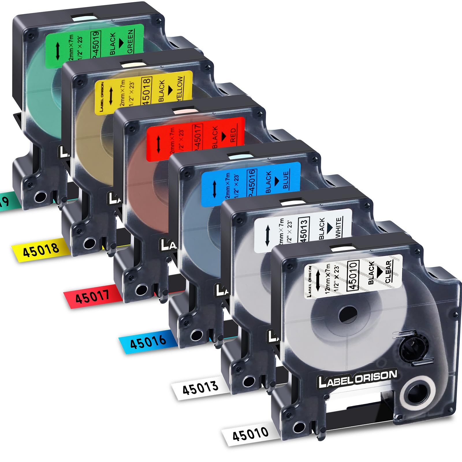 Label Orison-Compatible with Dymo D1 Label Tape 45013 45010 45018 45016 45017 45019 12mm 1/2 inch x23 Feet Cassette for LabelManager 160 280 210D 420P PnP,-6 Color Combo Set