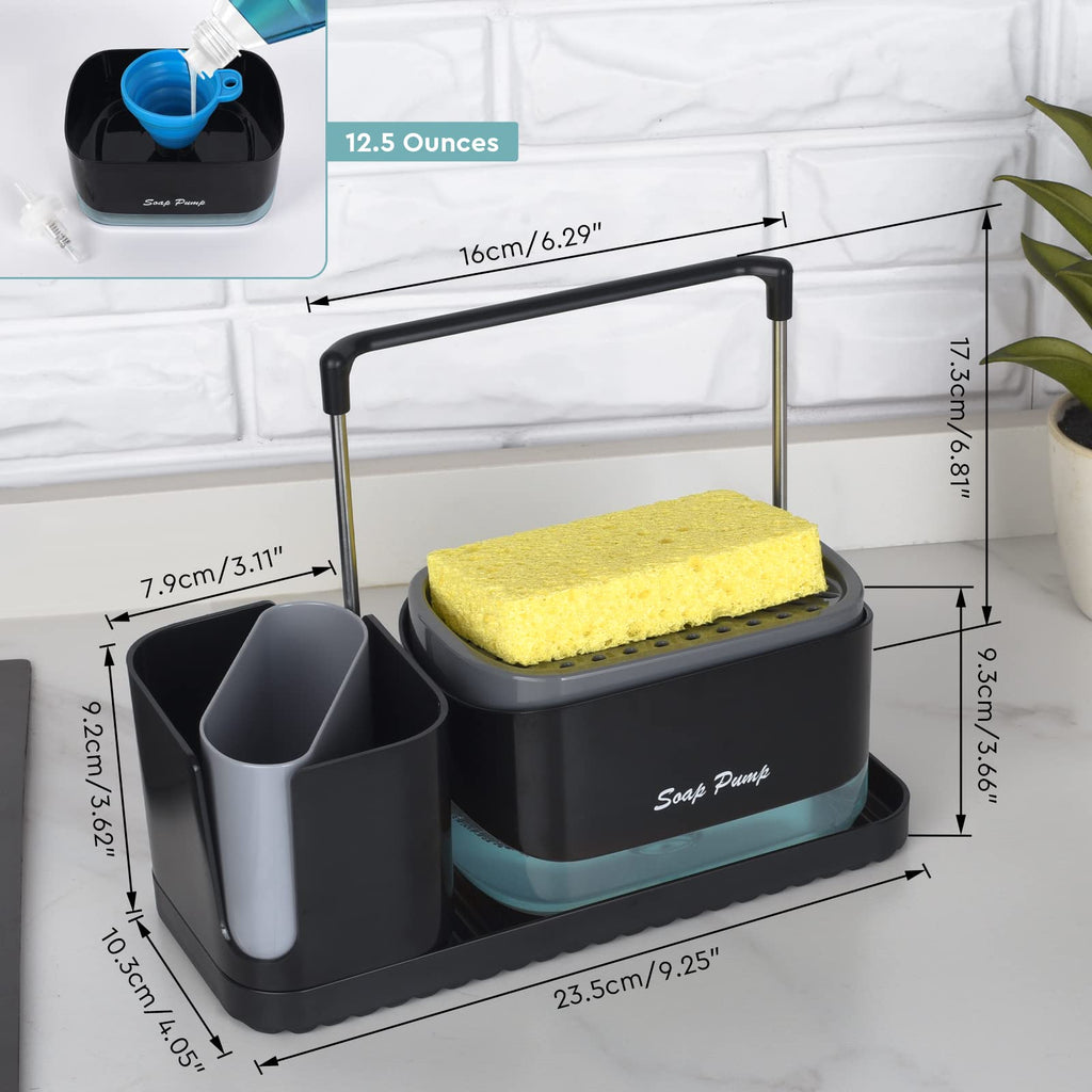 Bestseek Kitchen Soap Dispenser Set with Tray and Sponge Holder, Sink Caddy Organizer with Dishcloth and Dish Brush Holder, for Countertop Storage Organize - Practical Kitchen Gadgets