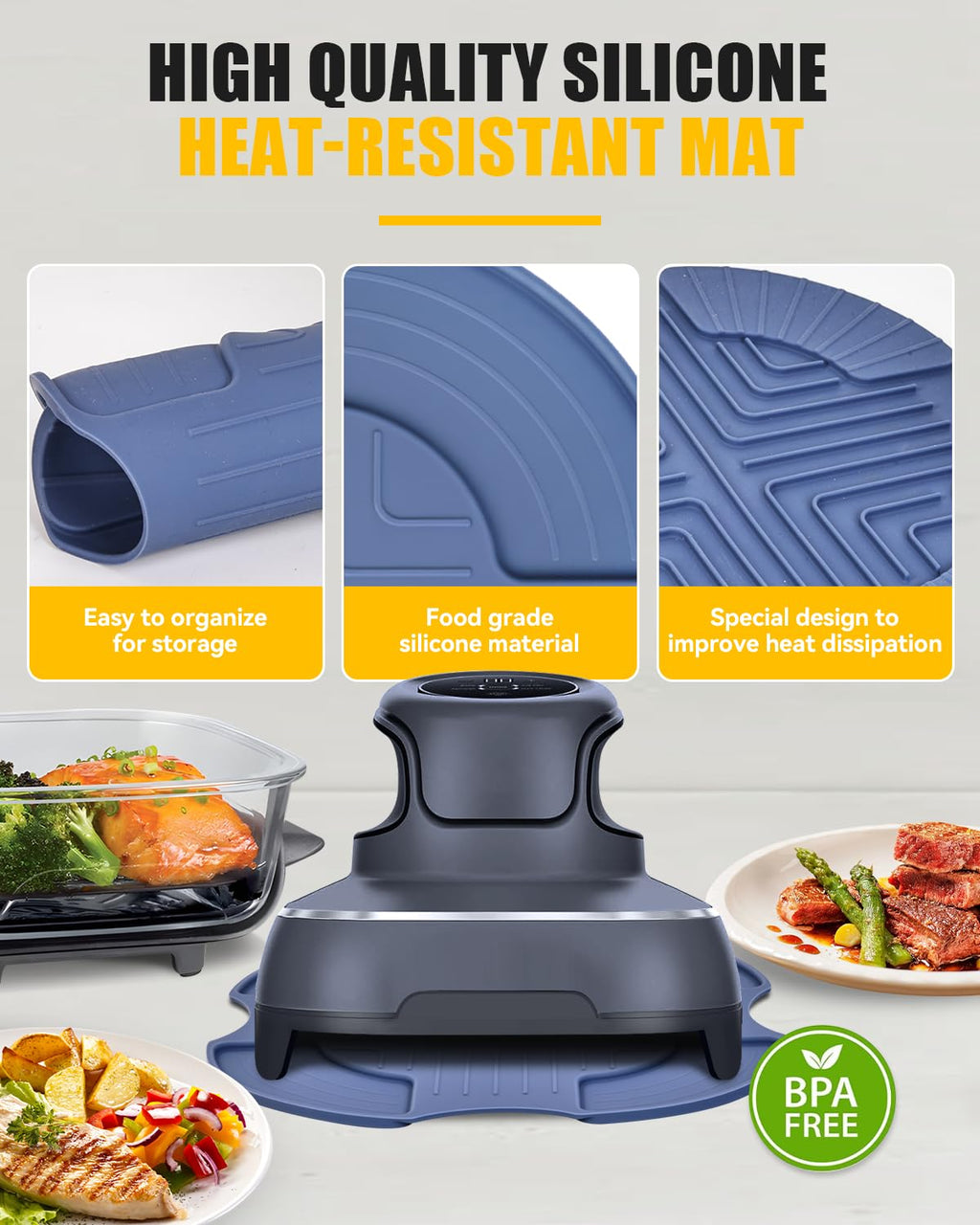 Silicone Heat-Resistant Mats for Ninja Crispi Glass Air Fryer FN101GY/FN101CGY | Reusable Silicone Trivet Fireproof Heat Resistance Hot Pads | Anti-Slip Kitchen Countertop Protector | Blue