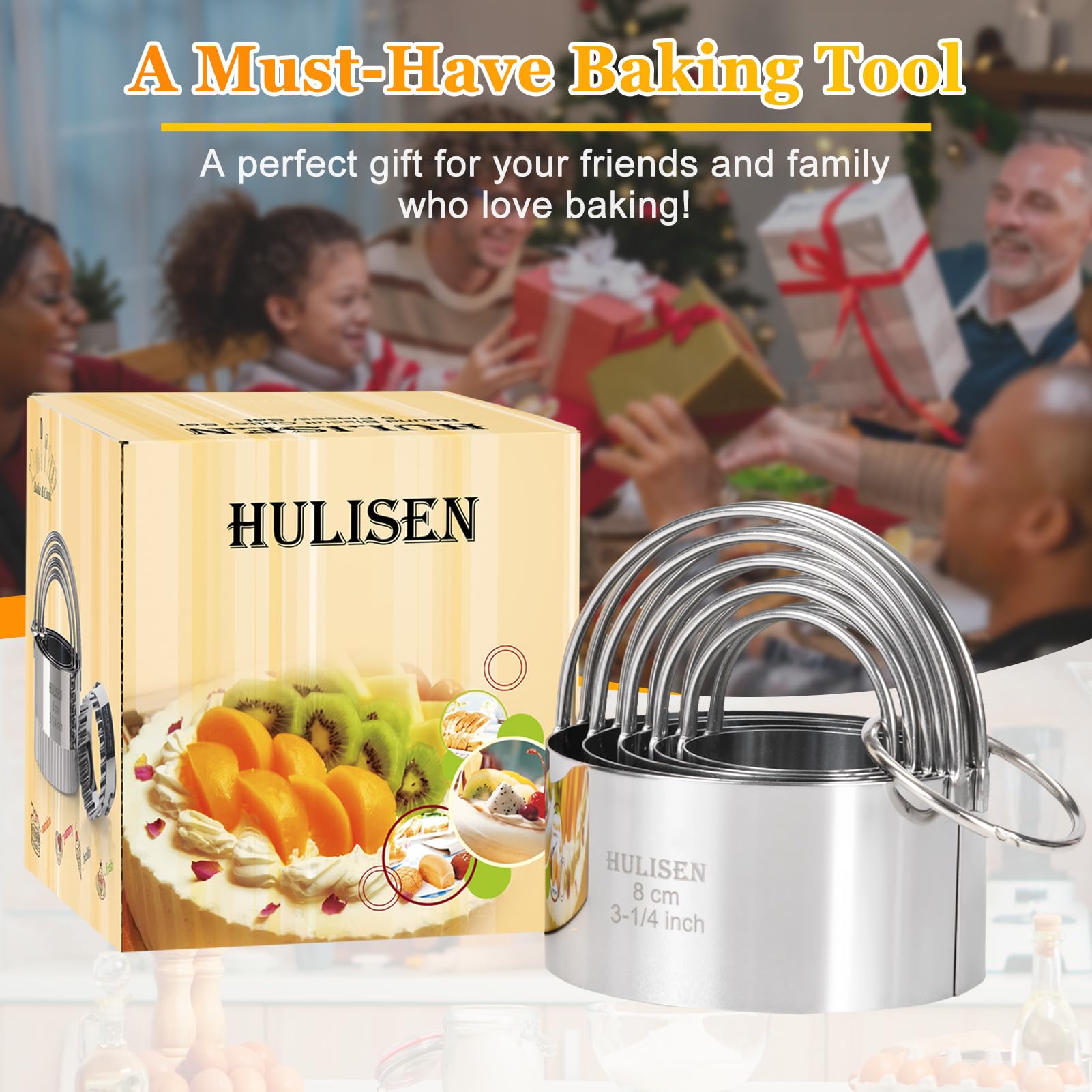 HULISEN Biscuit Cutter Set (5 Pieces/Set), Round Cookies Cutter with Handle, Professional Baking Dough Tools (Round)