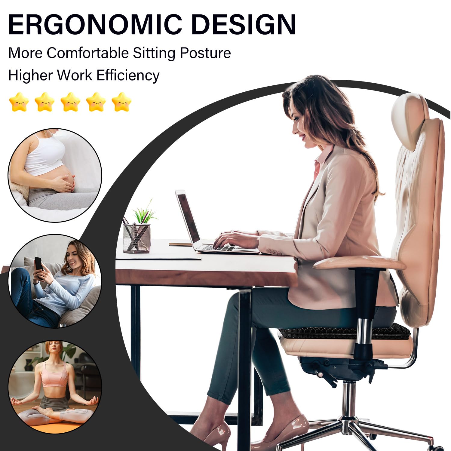 Large Gel Seat Cushion for Long Sitting with 2 Non-Slip Cover-45 x 45cm,Extra Comfort for Stadium,Airplane,Office Chair,air Plane,bleacher,Booster,car,Sporting Events,Wheelchair seat Cushion