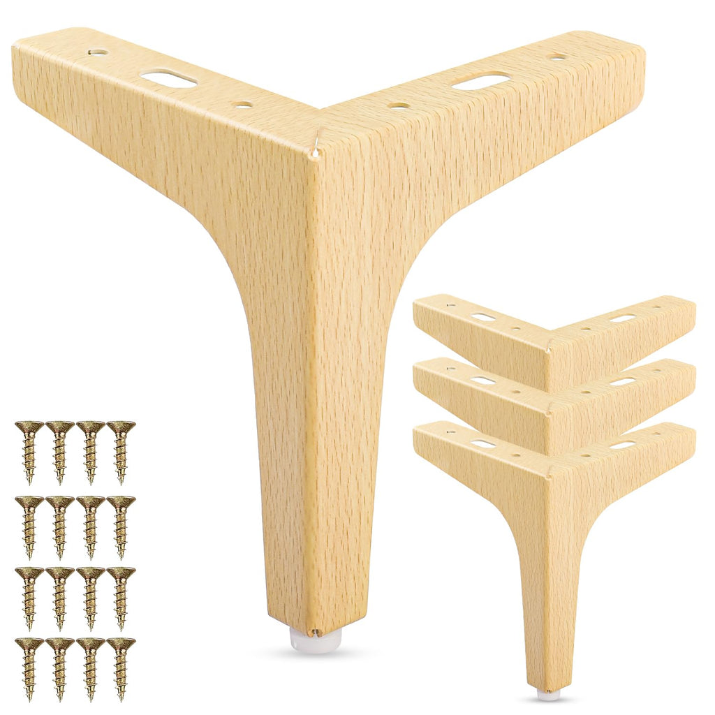 La Vane 6 Inch / 15cm Metal Furniture Legs, Set of 4 - Modern Diamond Triangle Natural Wood DIY Replacement Feet Corner Legs for Cabinet, Sofa, Sideboard, Couch, Dresser Makeover