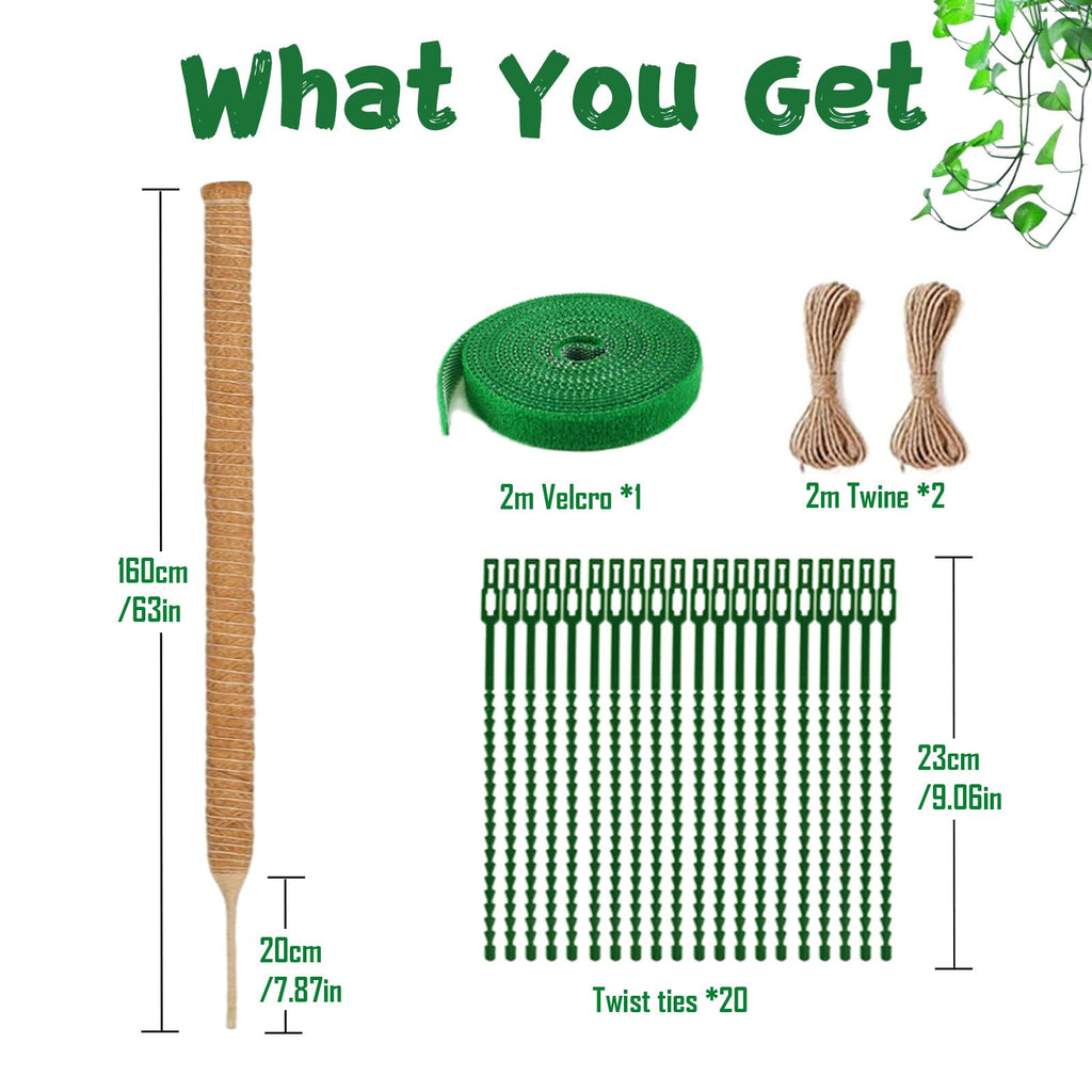 1 Pack 63 Inch Moss Pole for Climbing Plants, 3cm Diameter Coir Totem with 7mm Sturdy Aluminum Core, Bendable Plant Support for Monstera, Philodendron, Pothos, Indoor Garden Stake (160cm)