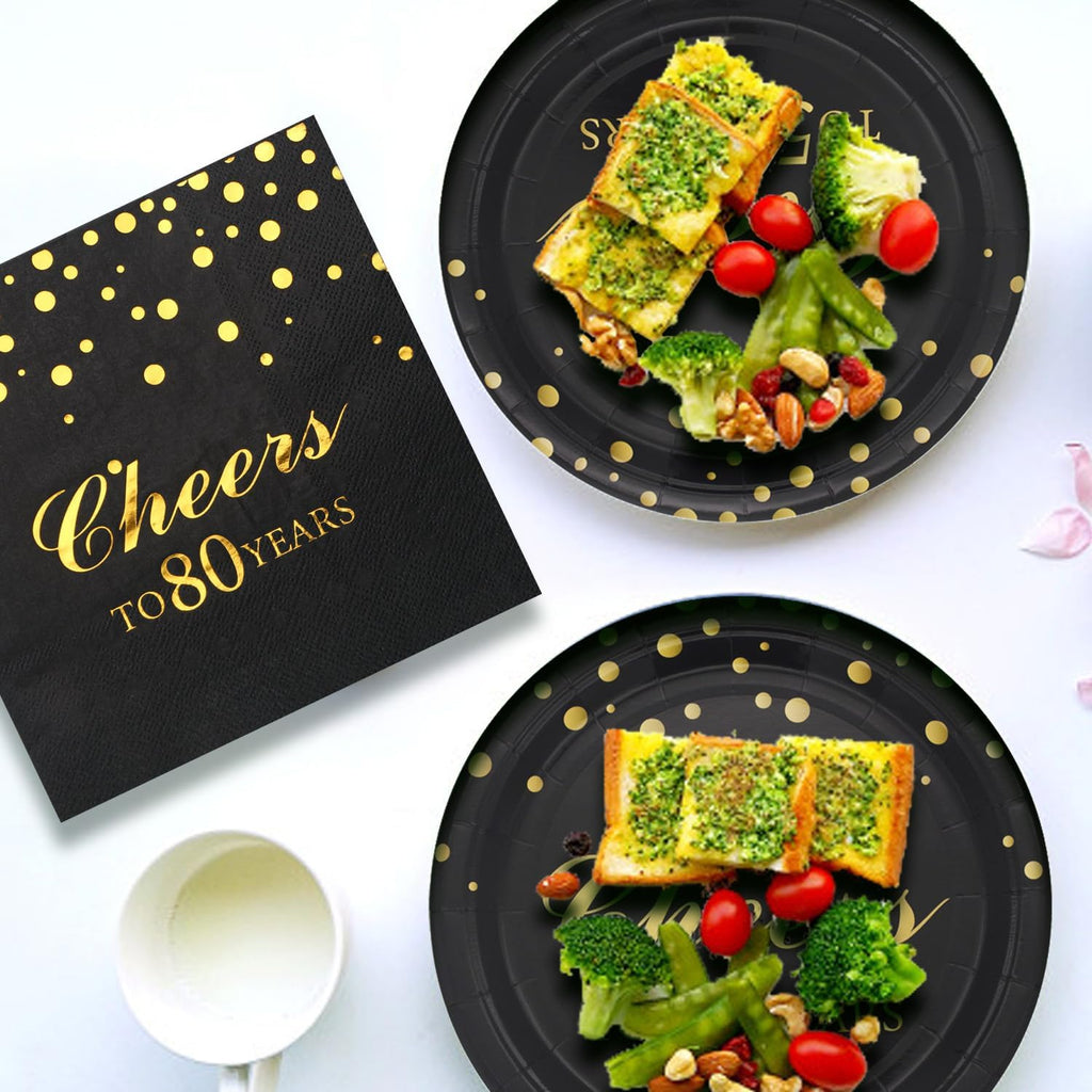 Pandecor Birthday Party Plates and Napkins Party Supplies,Disposable Birthday Party Decorations Set Serve up to 20 Guests (80 years old)