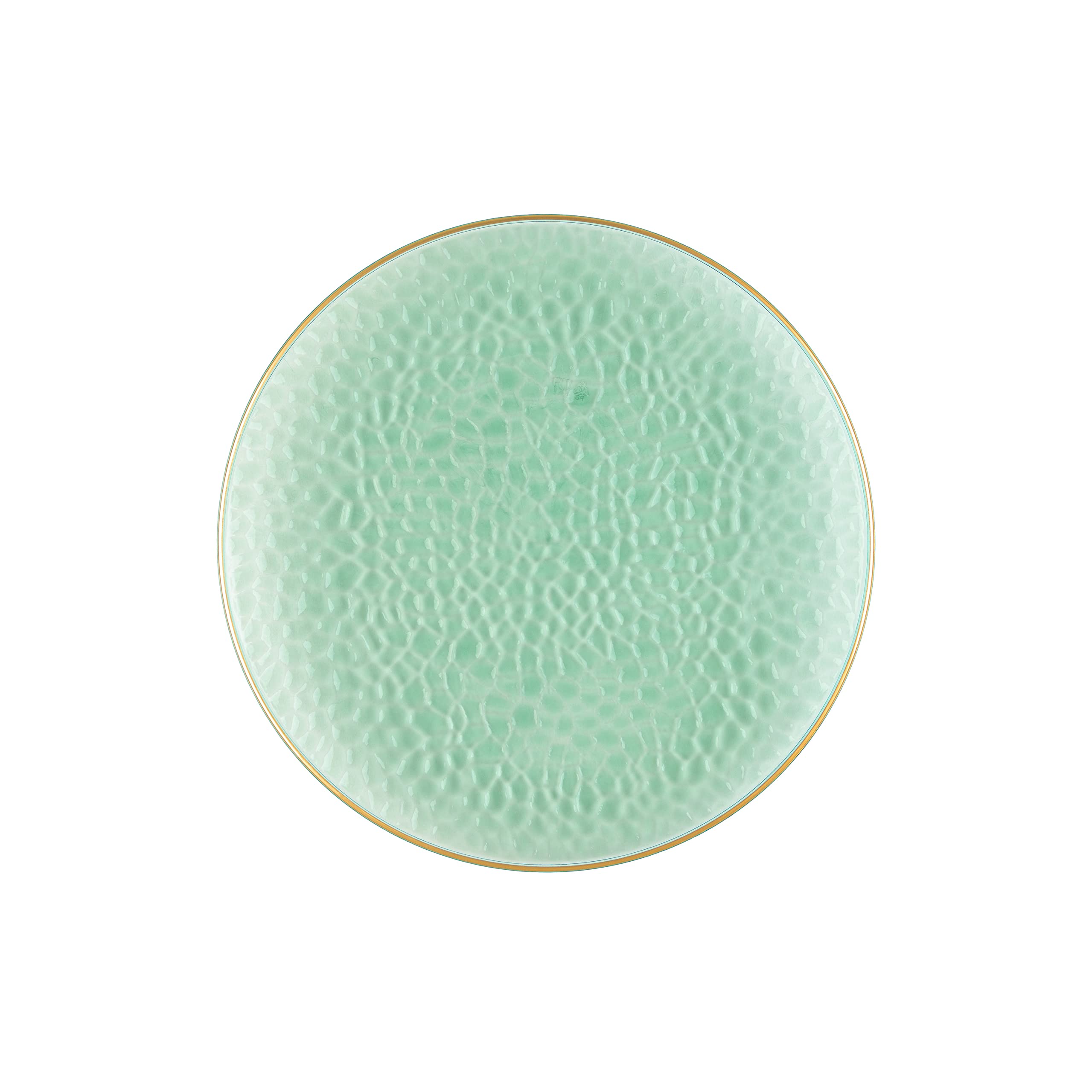 PLASTICPRO 30 Pack Hammered Plastic Plates Heavyweight Disposable Plastic Plates Elegant Clear Hammered Rim Platsic Party Dishes (Hamered Green With Gold Rim, 7'' INCH PLATES)