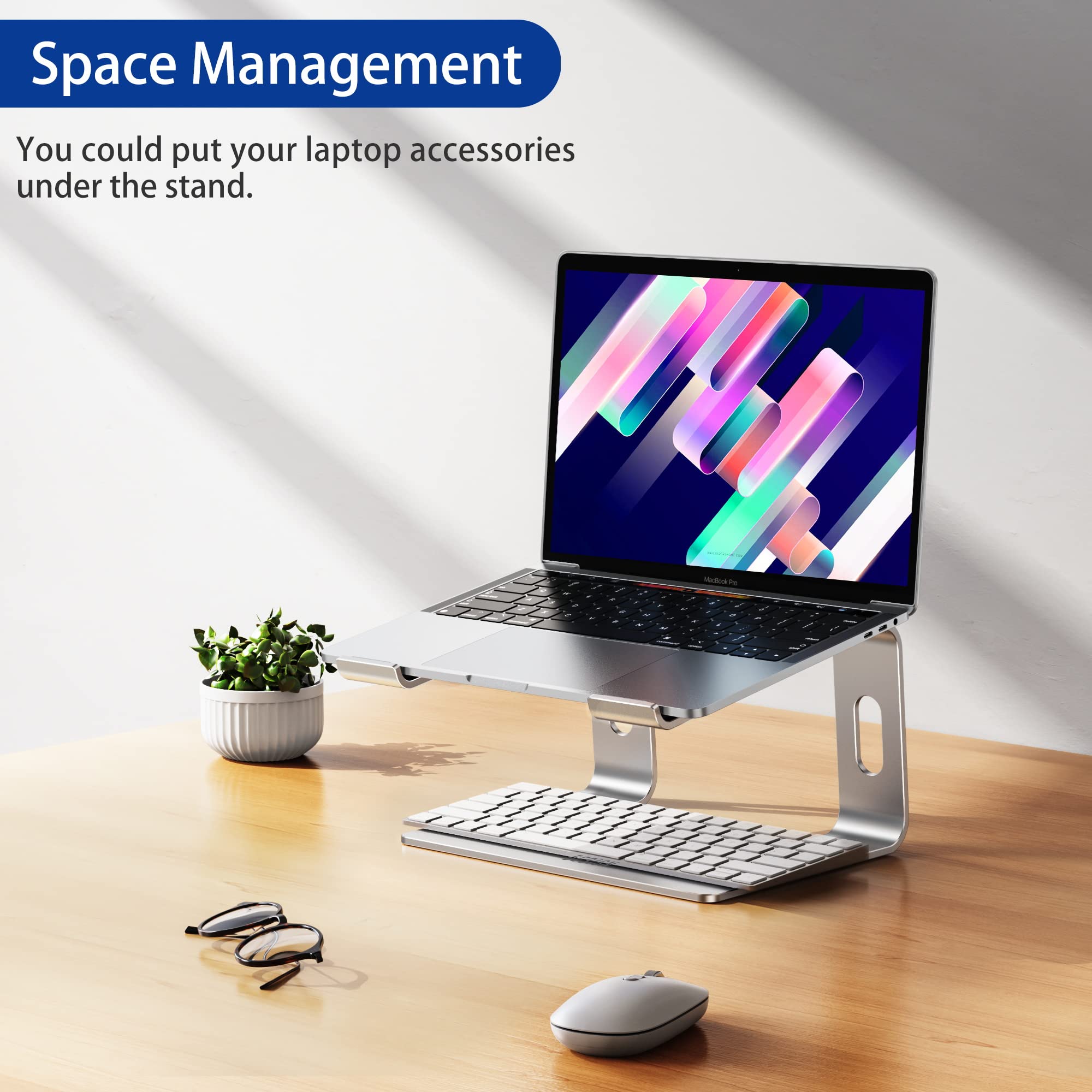 BESIGN LS03 Aluminum Laptop Stand, Ergonomic Detachable Computer Stand, Riser Holder Notebook Stand Compatible with Air, Pro, Dell, HP, Lenovo More 10-15.6" Laptops (Silver)