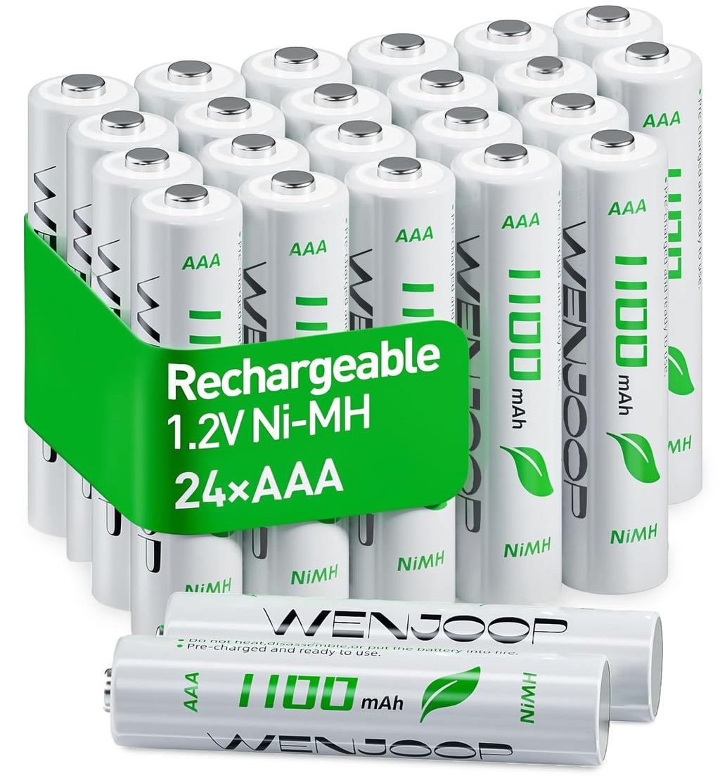WENJOOP AAA Rechargeable Batteries 24-Pack, 1100mAh High-Capacity NiMH, Pre-Charged, 1200 Recharge Cycles, Low Self-Discharge – Ideal for Toys, Remotes, Flashlights