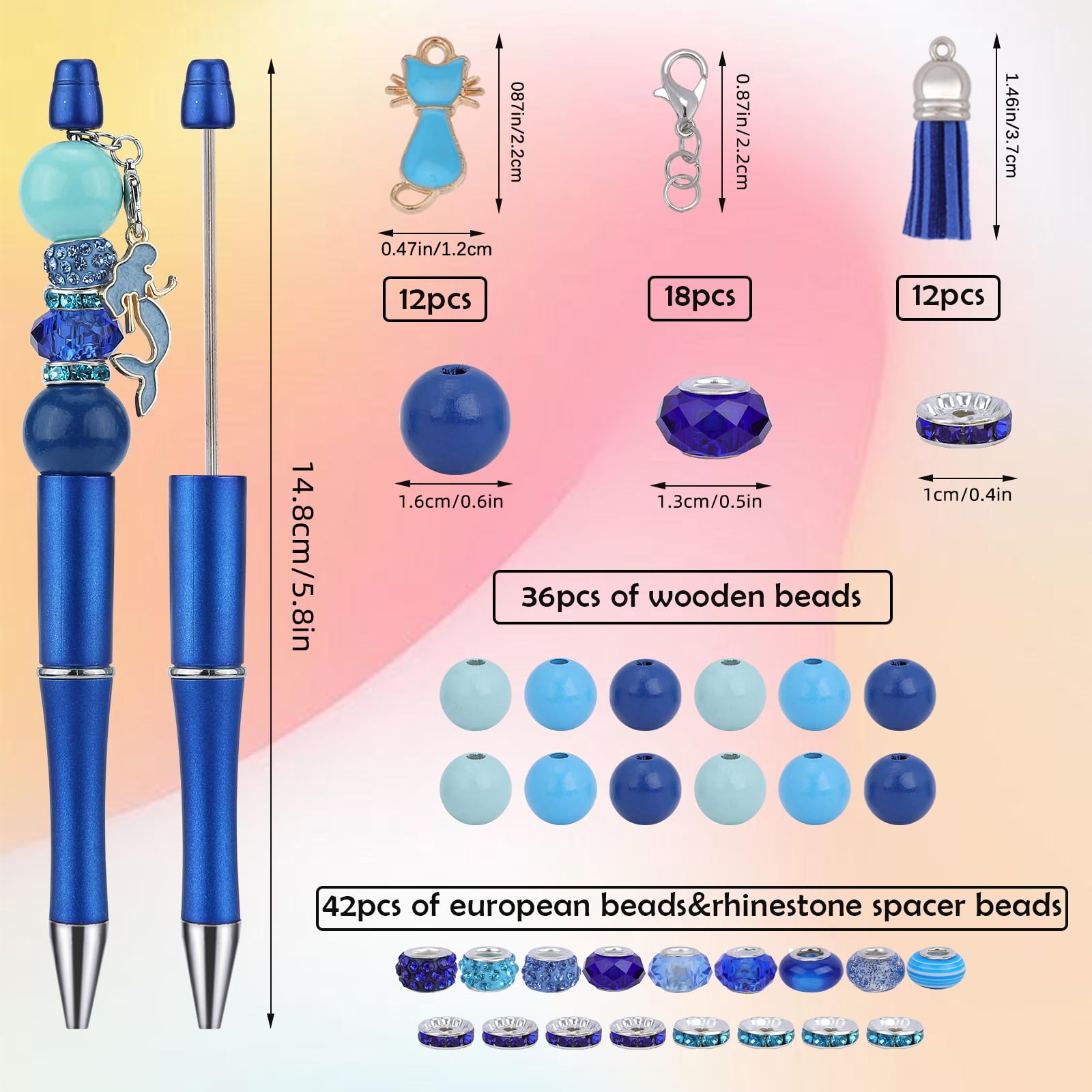 HUAAPLEVLA 12pcs DIY Beadable Pens Bulk Pens for Beads Beaded Pen Kit for Students Teacher Office Supplies DIY Making Gifts(Blue)