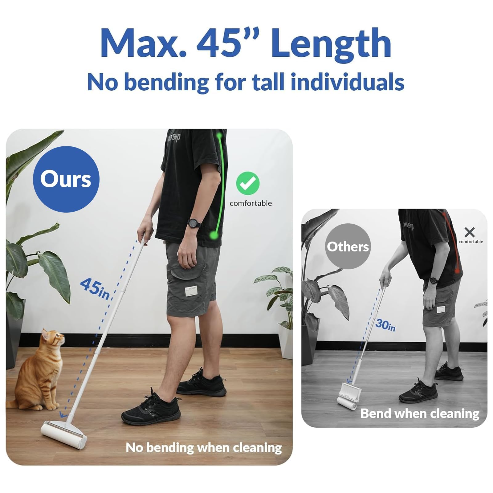Large Lint Rollers for Carpet, Sticky Rollers for Floor DELOMO 9.45 in with 3 Extendable Handle, Long Handle Sticky Mop for Cleaning Carpets, Cars, Bedding, and Pet Hair, Ideal Gift for Pet Owners