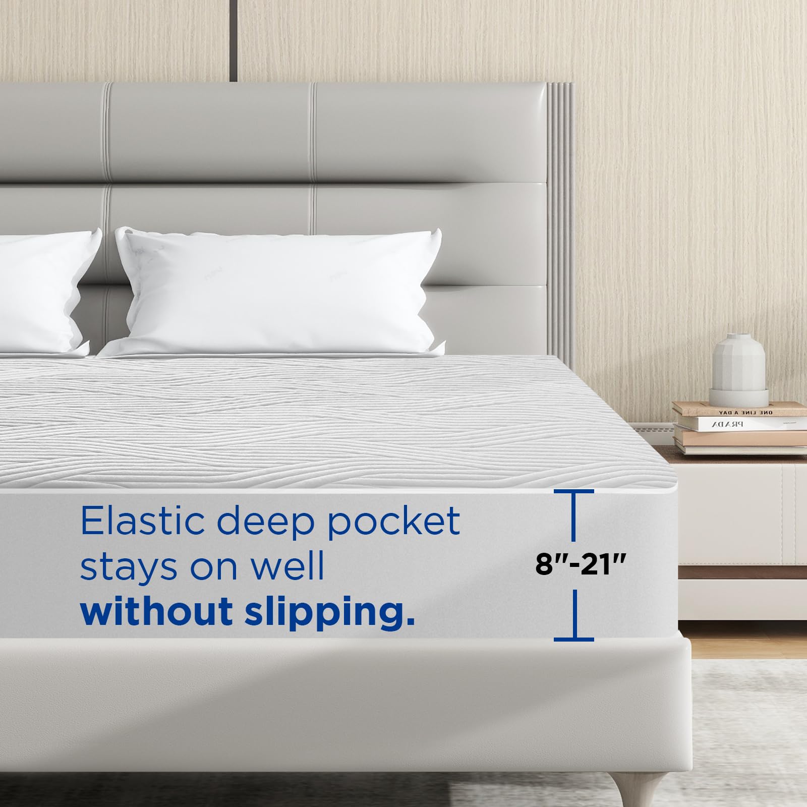 Upvilla Queen Mattress Protector Waterproof - Machine Washable, Noiseless Bed Mattress Pad Cover with Deep Pocket for 8 to 21 Inch Mattresses