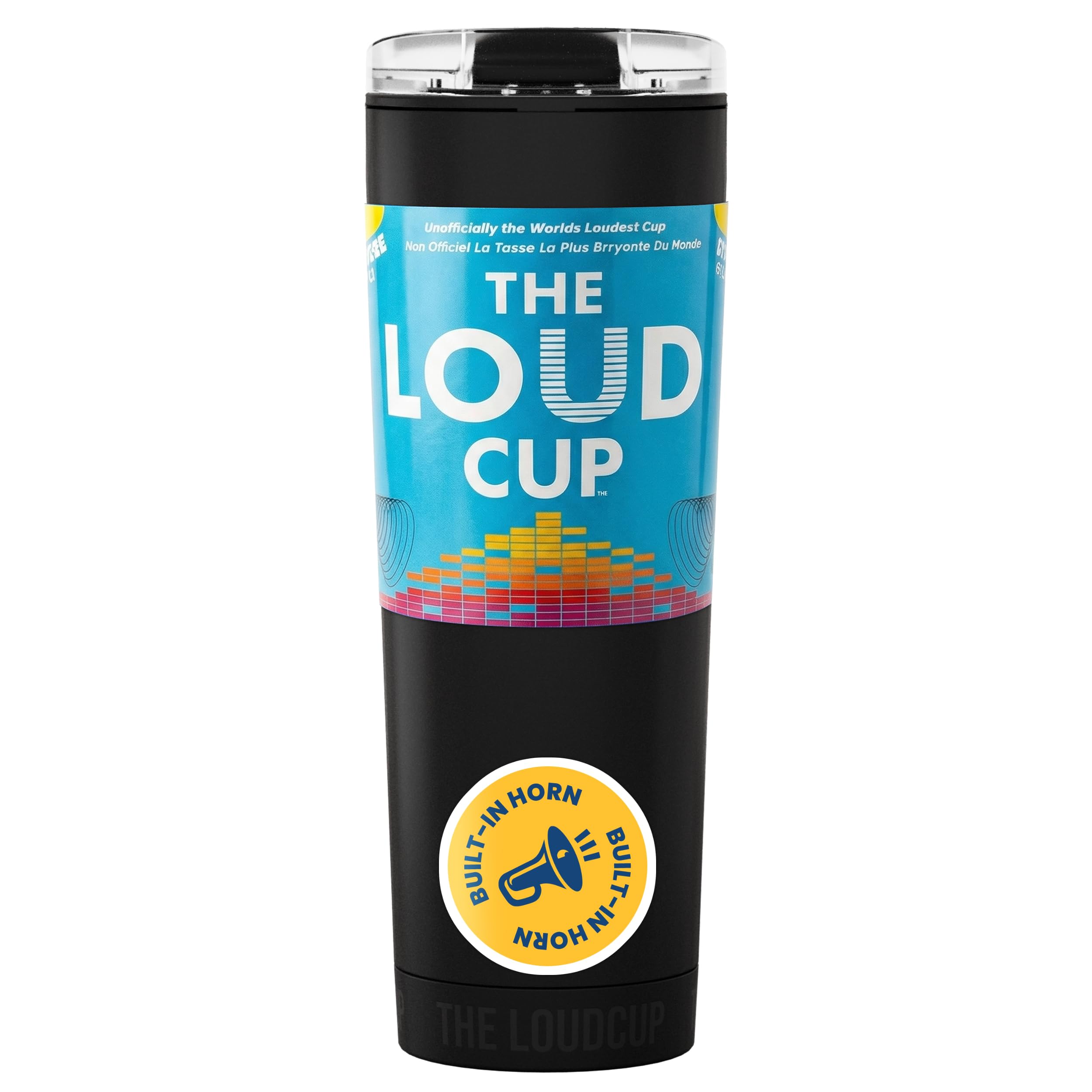 The LoudCup 23oz Reusable Water Bottle (Jet Black) – 2-in-1 Travel Tumbler & Noisemaker – BPA-Free, Blow Horn & Cup with Slide Lid – Perfect for Sports Events, Game Day, Tailgating & Parties