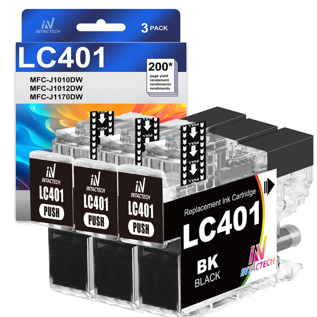 LC401BK Ink Cartridges 3-Pack Black High Yield Compatible for Brother LC401 BK for MFC-J1010DW MFC-J1012DW MFC-J1170DW Printer Ink Replacement